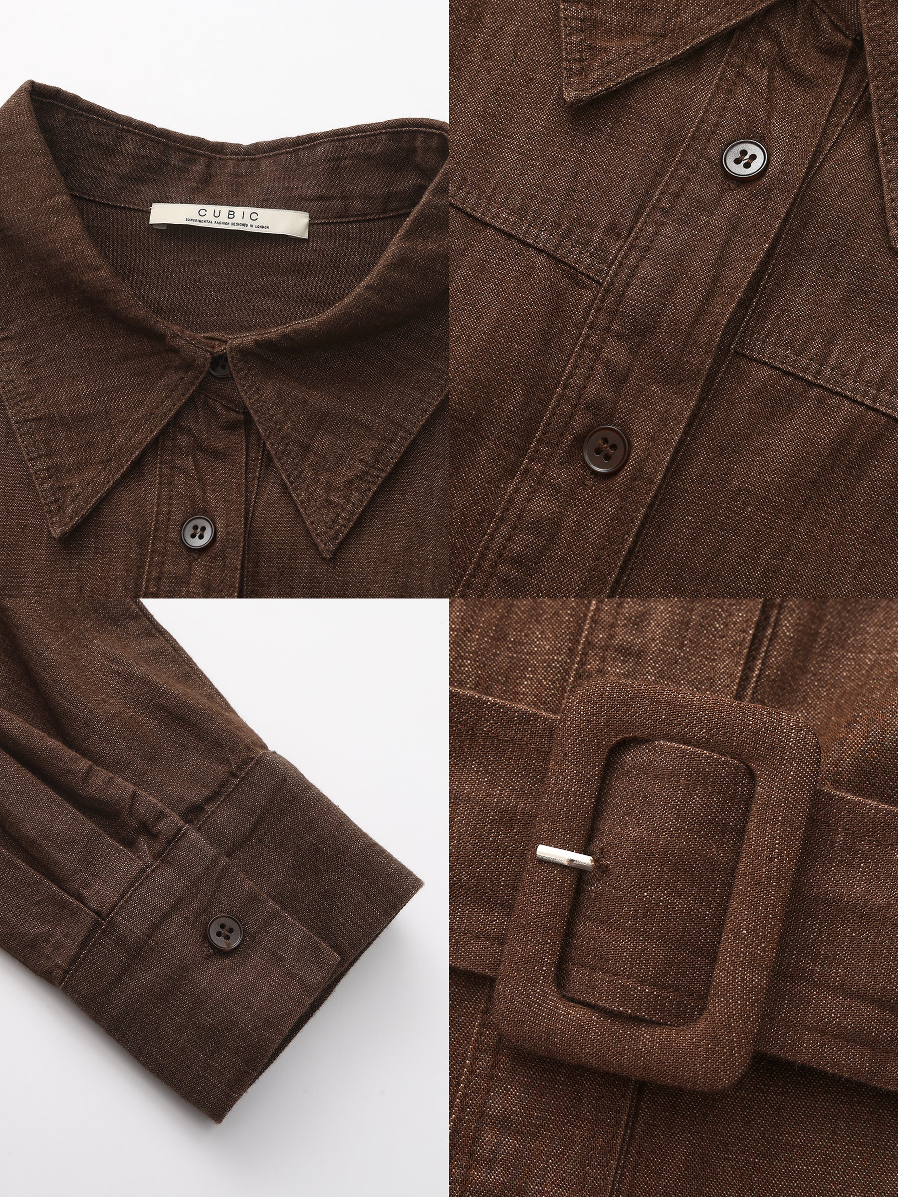 100% Cotton Vintage Denim Slim-Fit Waist-Defined Shirt-19