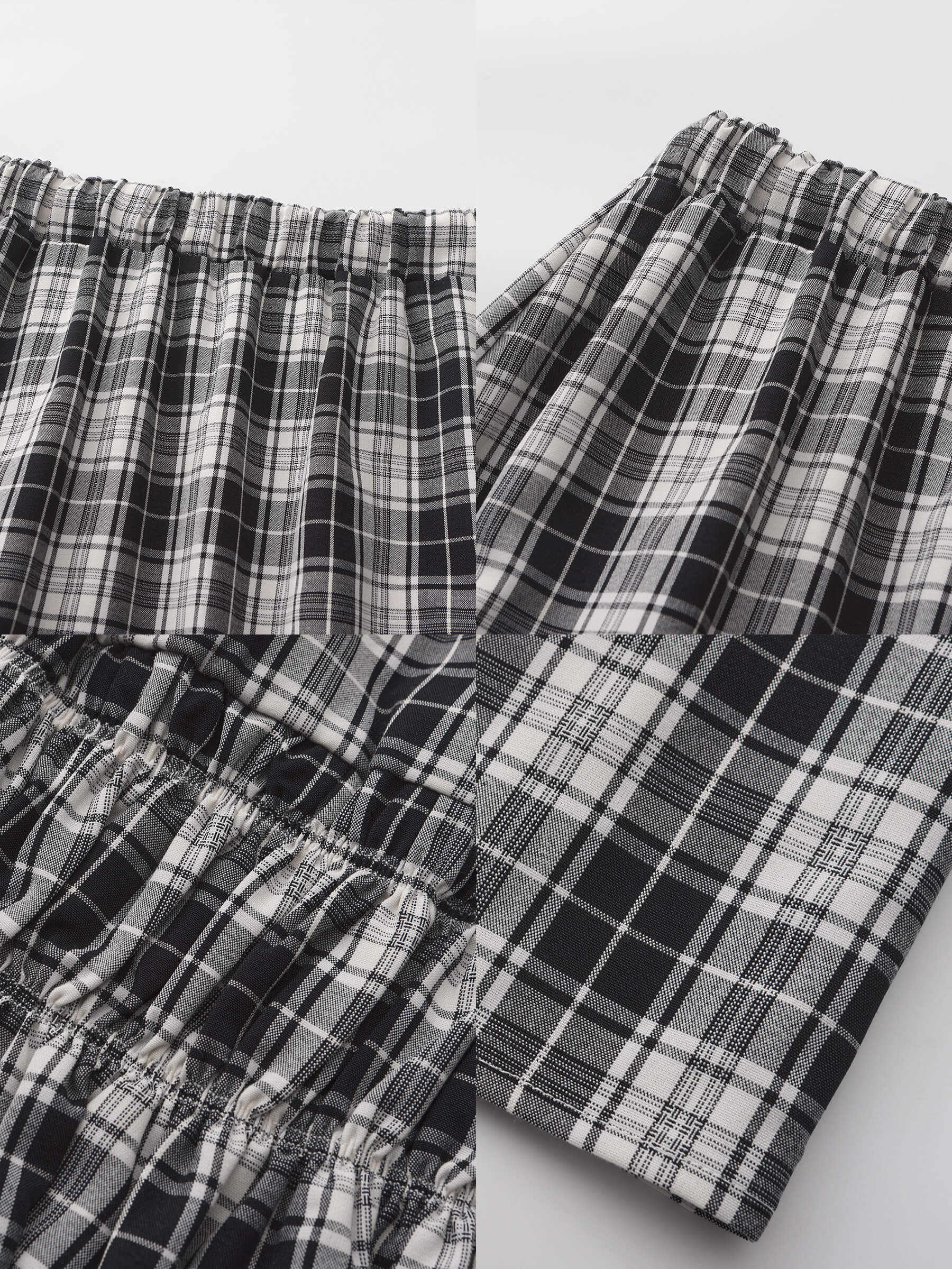 Elastic Drawstring High Waist Checked Skirt-10