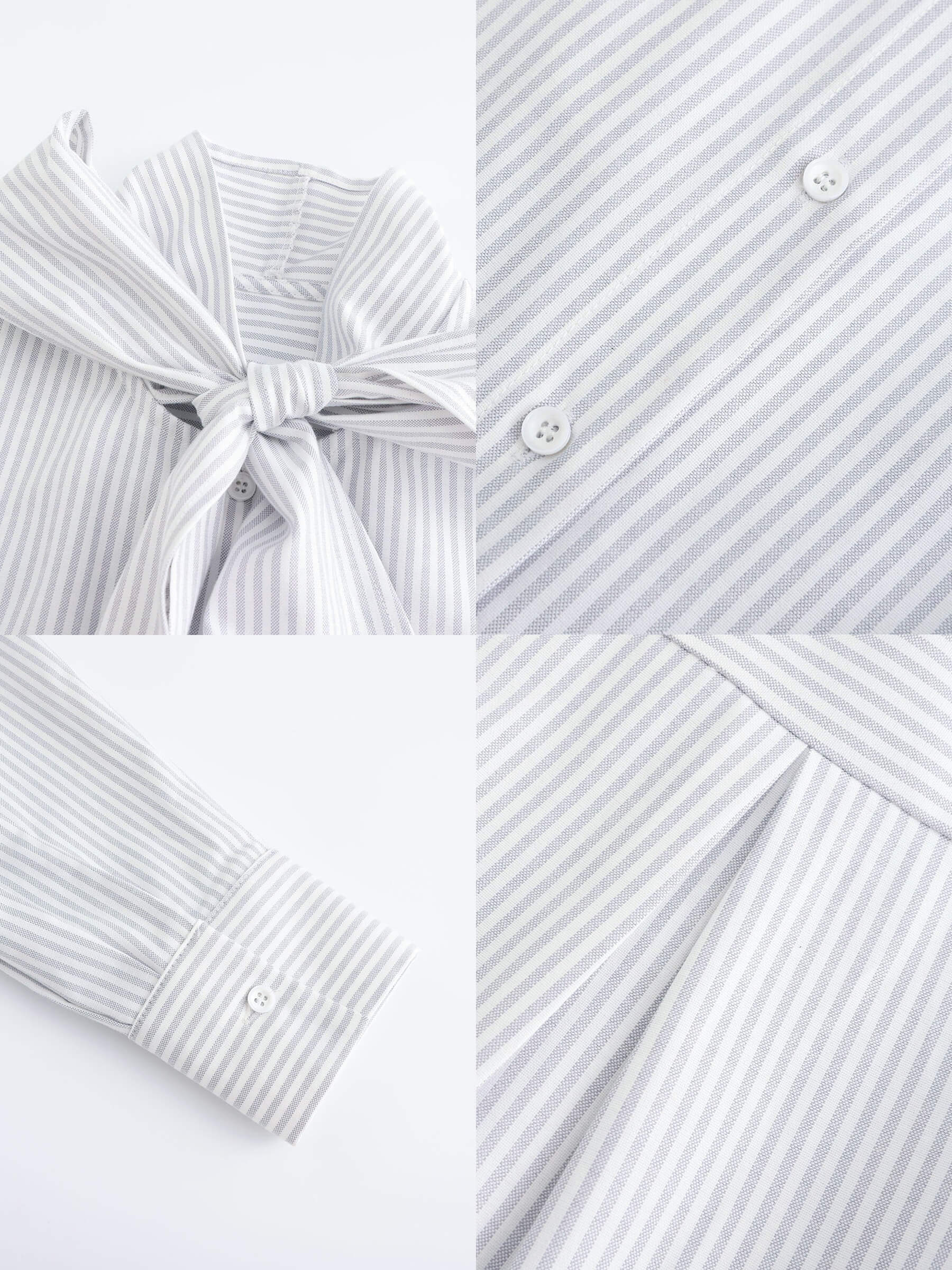 Pinstripe Long Sleeves Shirt with Tie Down Collar-18