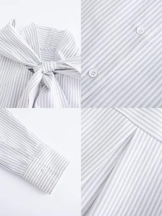 Pinstripe Long Sleeves Shirt with Tie Down Collar