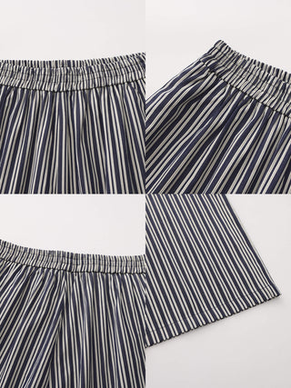 Pleated Striped Wide-Leg Trousers