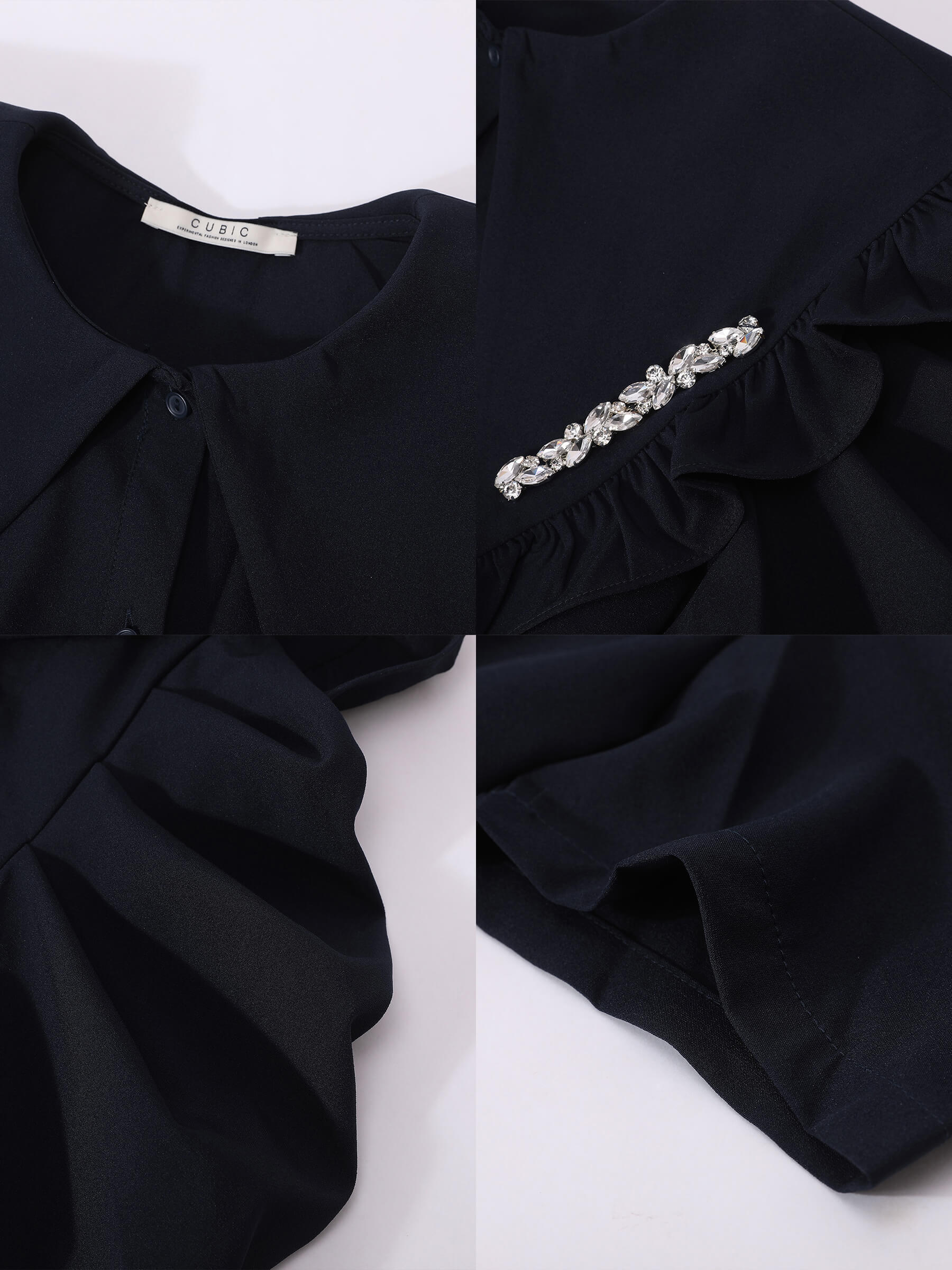 Large Lapel Strass Puff Sleeves T-shirt-19
