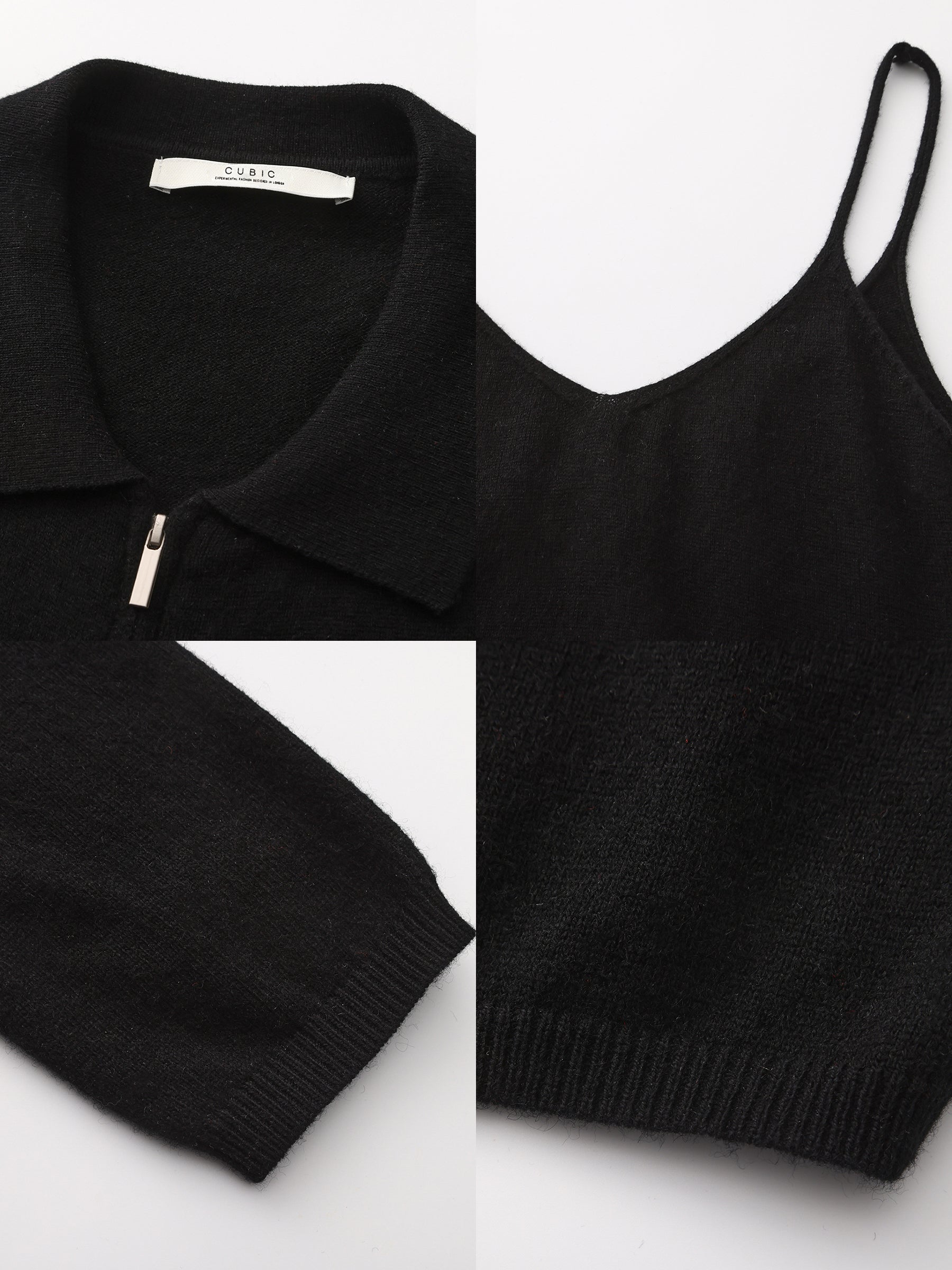 Zip-Up Collared Cropped Knit Cardigan & Vest Set-18