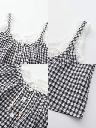 Lace Patchwork Checked Tank Top