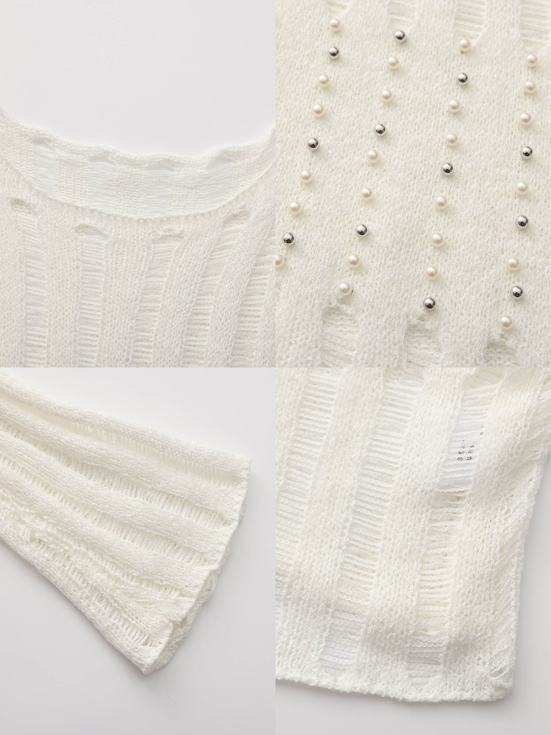 Beaded Hollow-Out Knit Top with Flare Sleeves-21