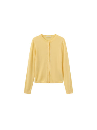 100% Wool Knit Cardigan with Crew Neck