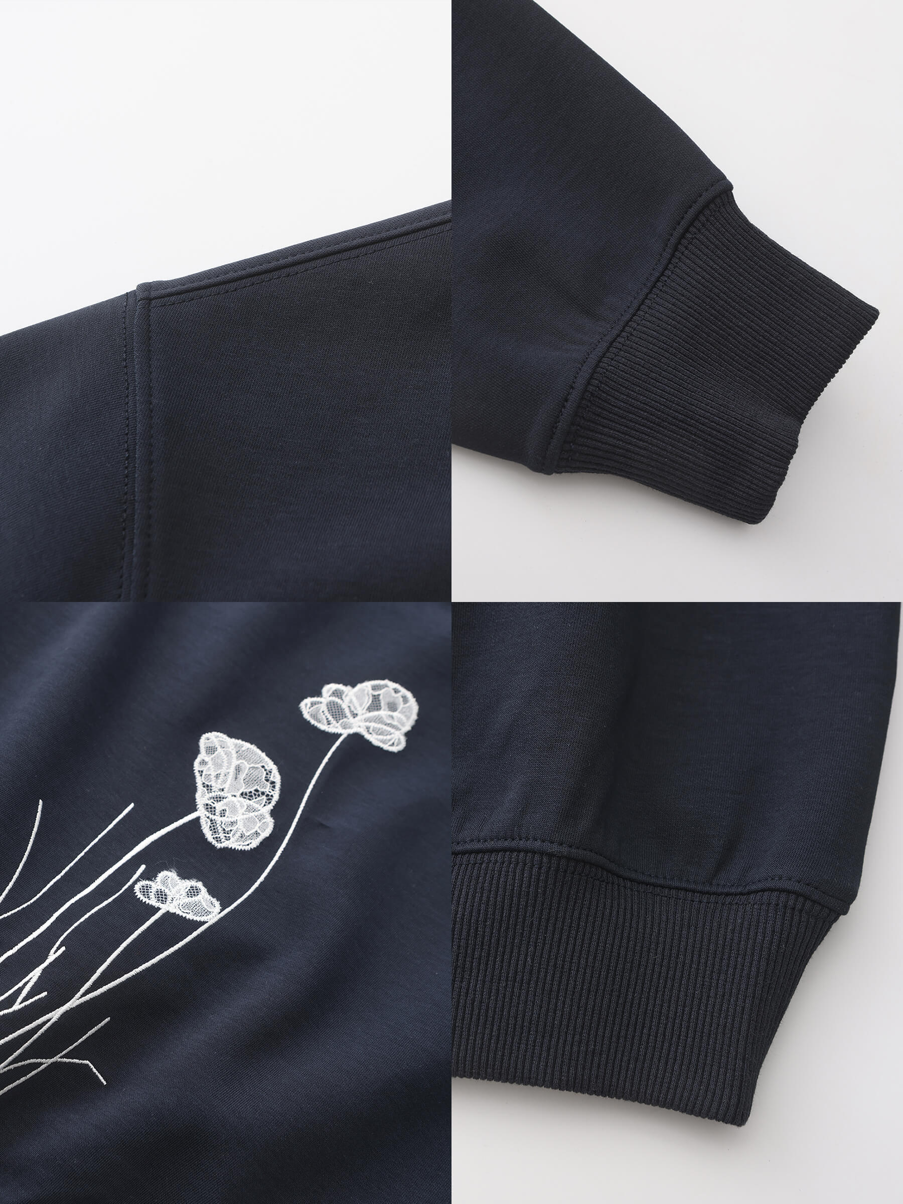 Lace Print Oversized Sweatshirt with Wide Neckline-20