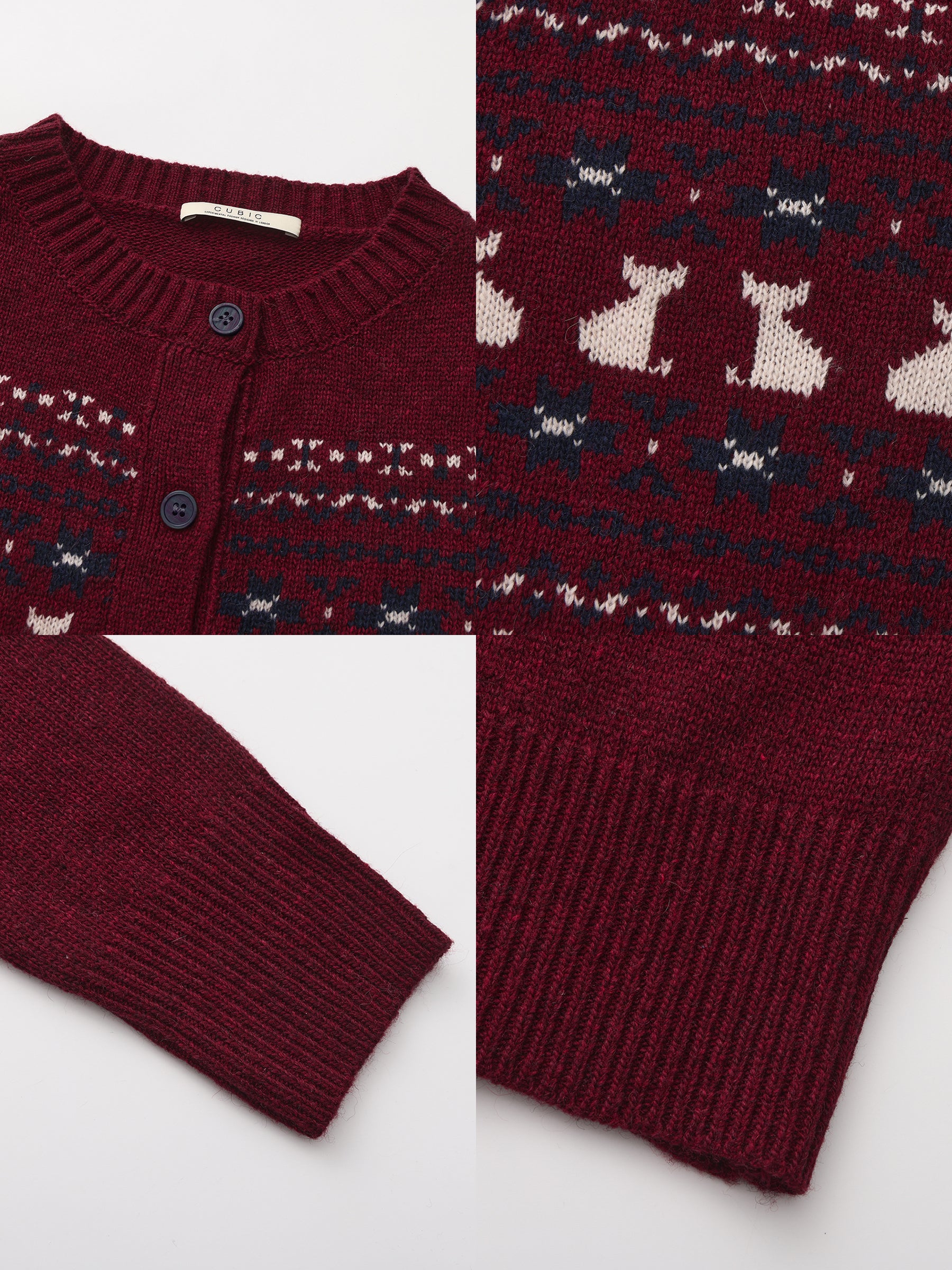 CUBIC Cat Print Fair Isle Wool-Blend Cardigan-9
