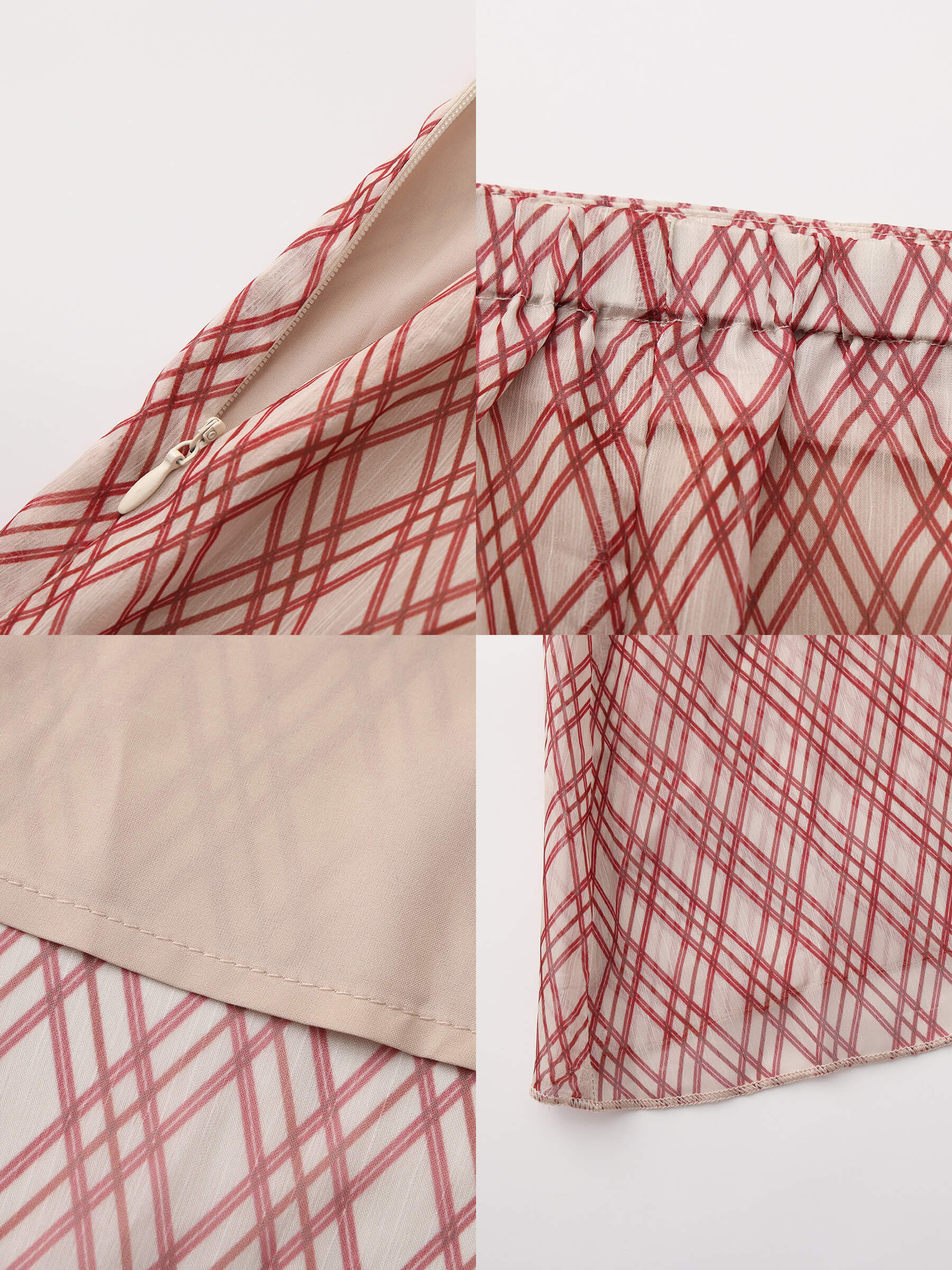 Asymmetrical Flowy Check Maxi Skirt-Red-10