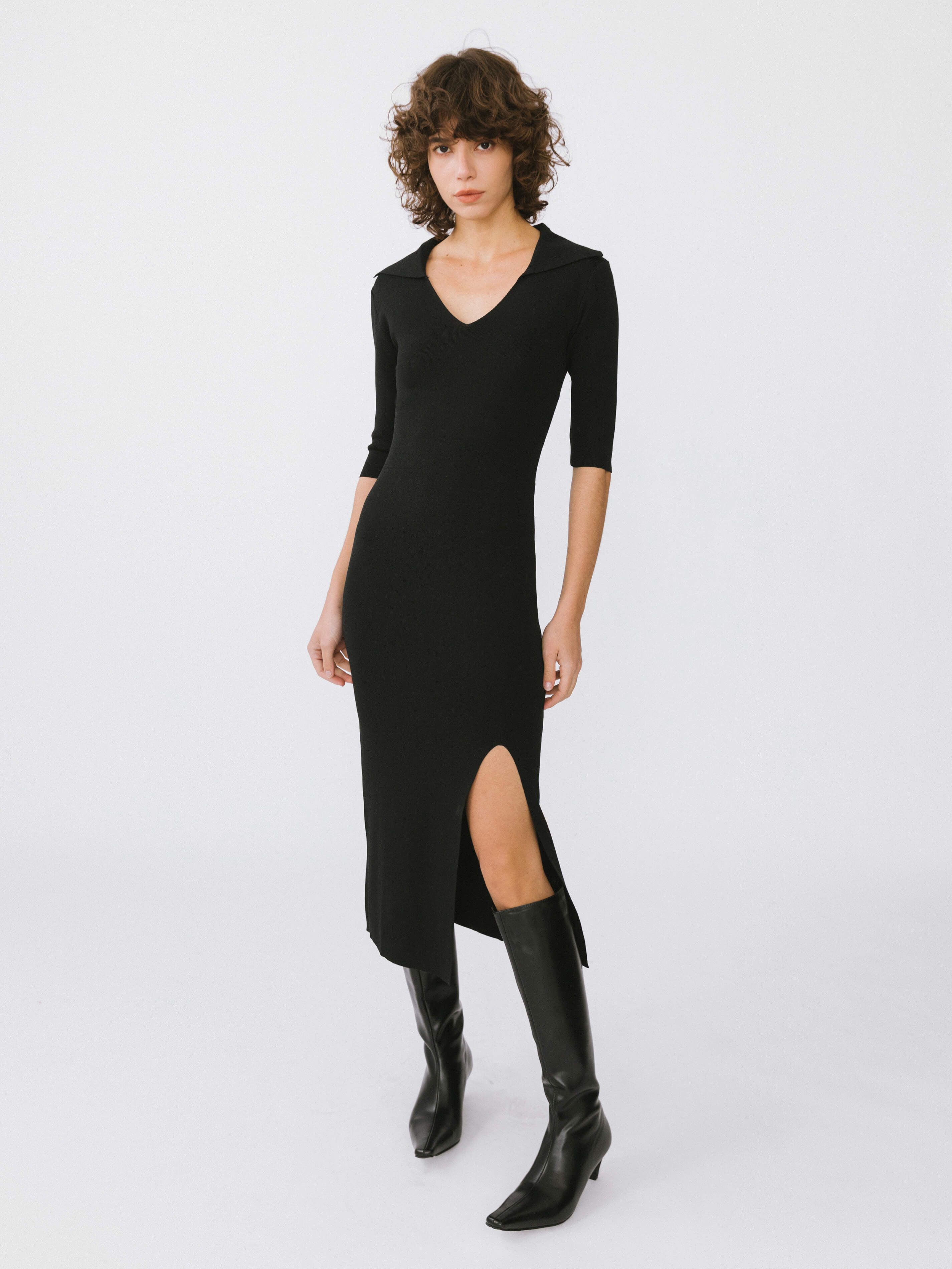 3/4 Sleeve Slitted Dress-9