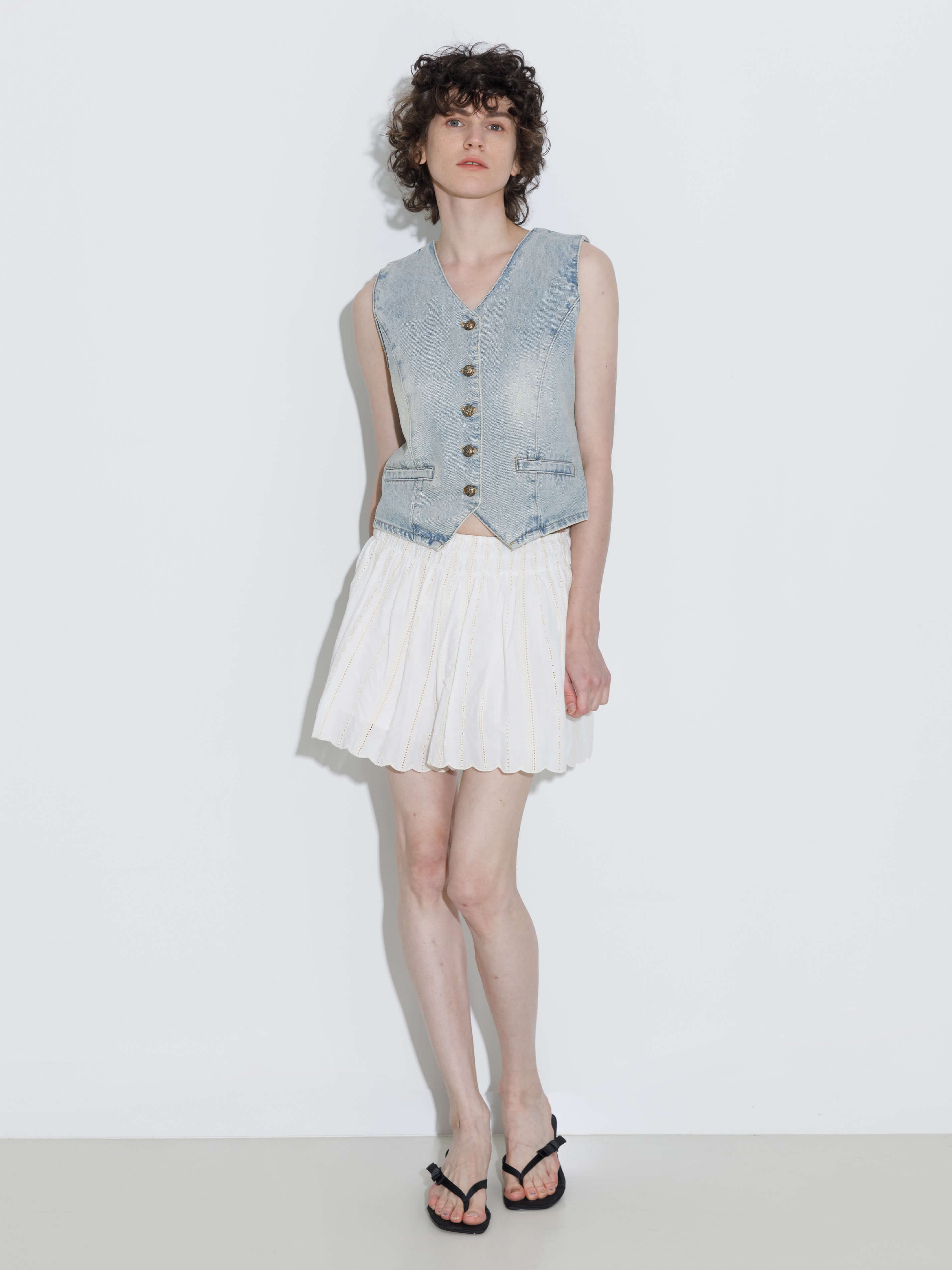 100% Cotton Lace-Trim Elasticated Mini Skirt-6