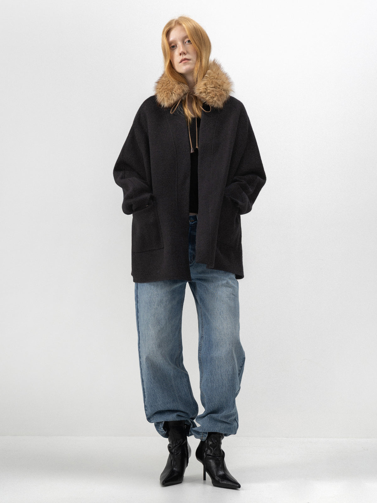 CUBIC Collarless Relaxed Wool-Blend Coat-1
