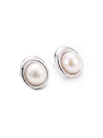 Curved Wrap Pearl Silver Studs
