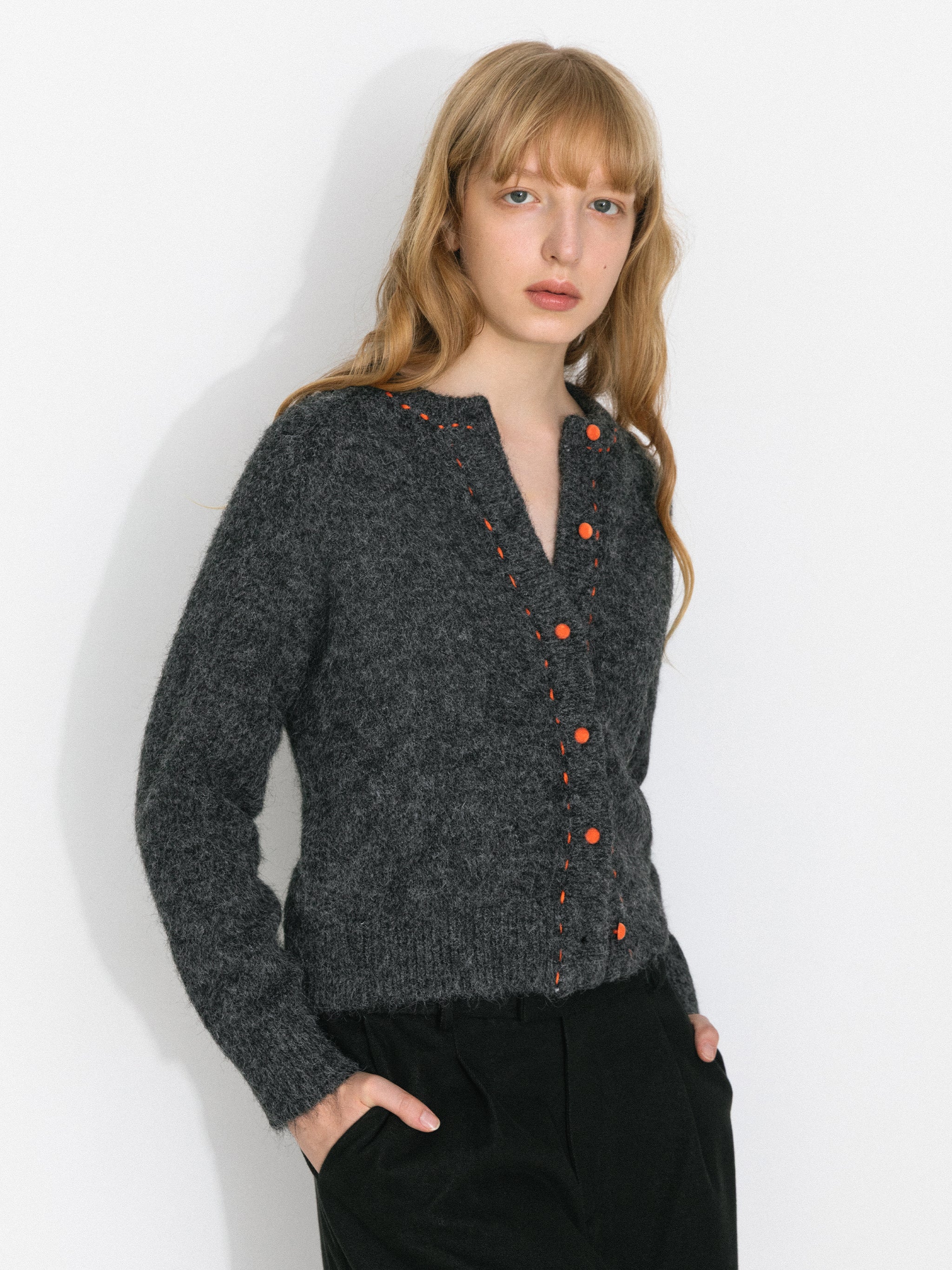 Wool-Blend Contrast Ribbed Cuff Cardigan-4