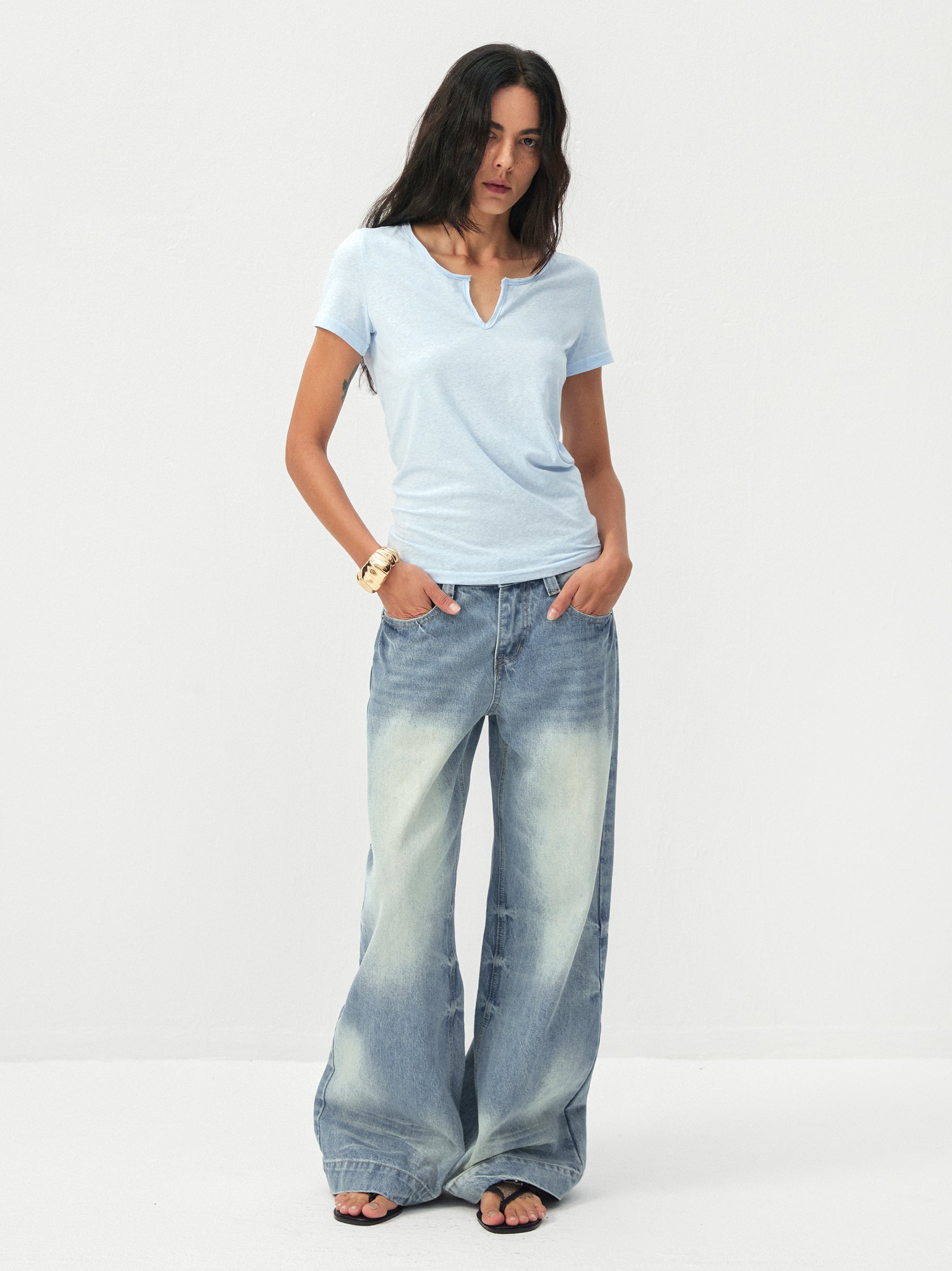 CUBIC Cotton-Blend Notch Neck Slim Fit T-shirt