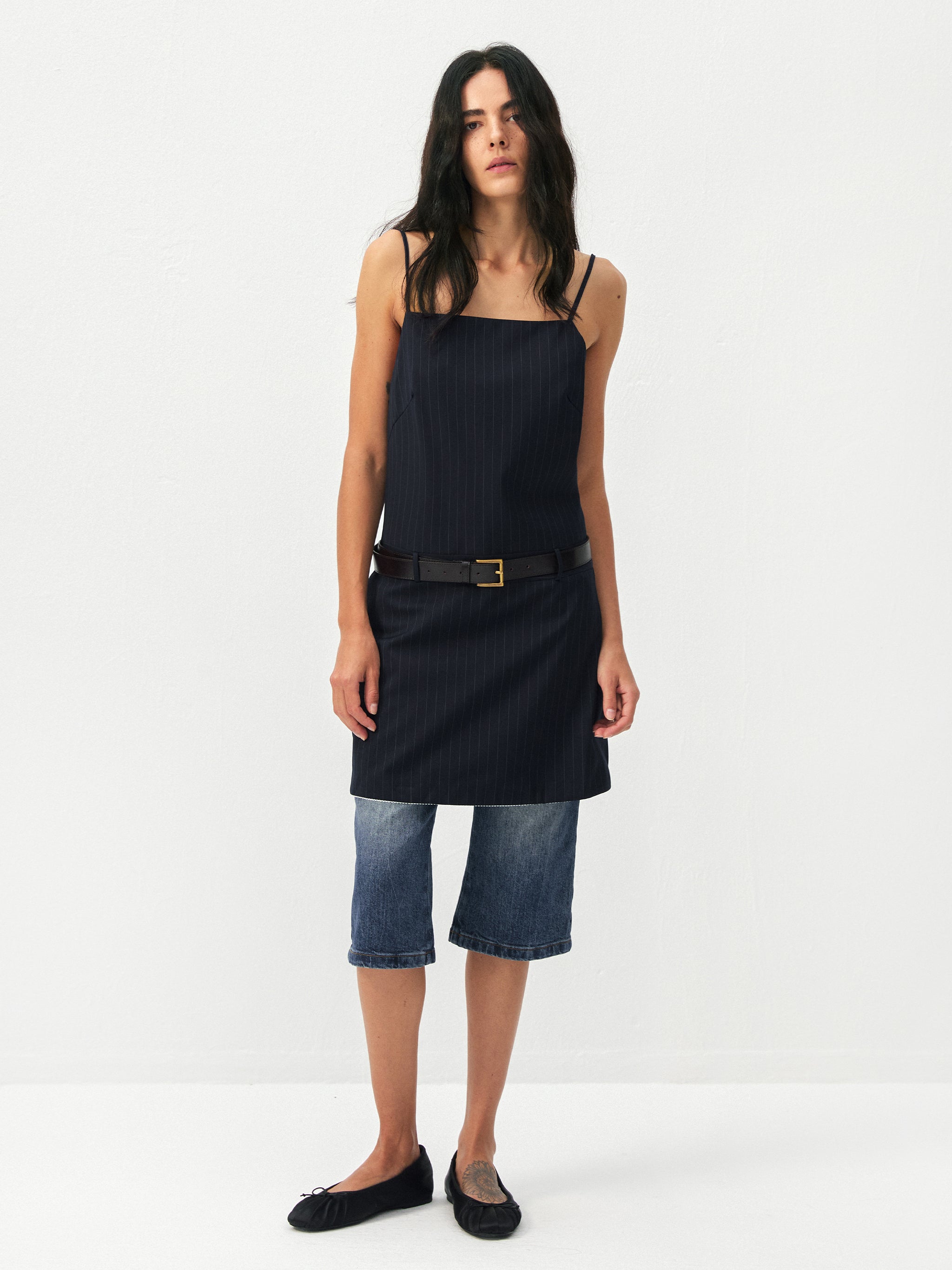 CUBIC Pinstripe Straight-Neck Camisole Top