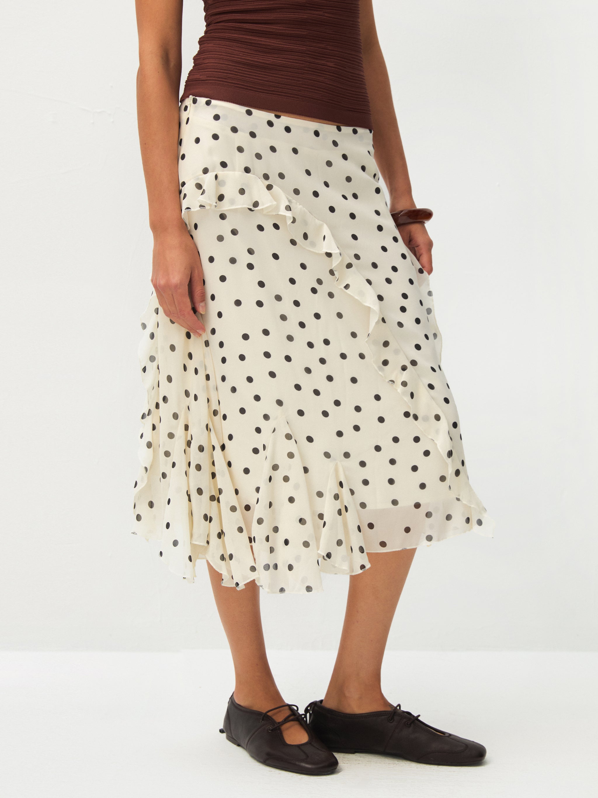 Polka Dot Ruffled Asymmetrical Hem Skirt-2