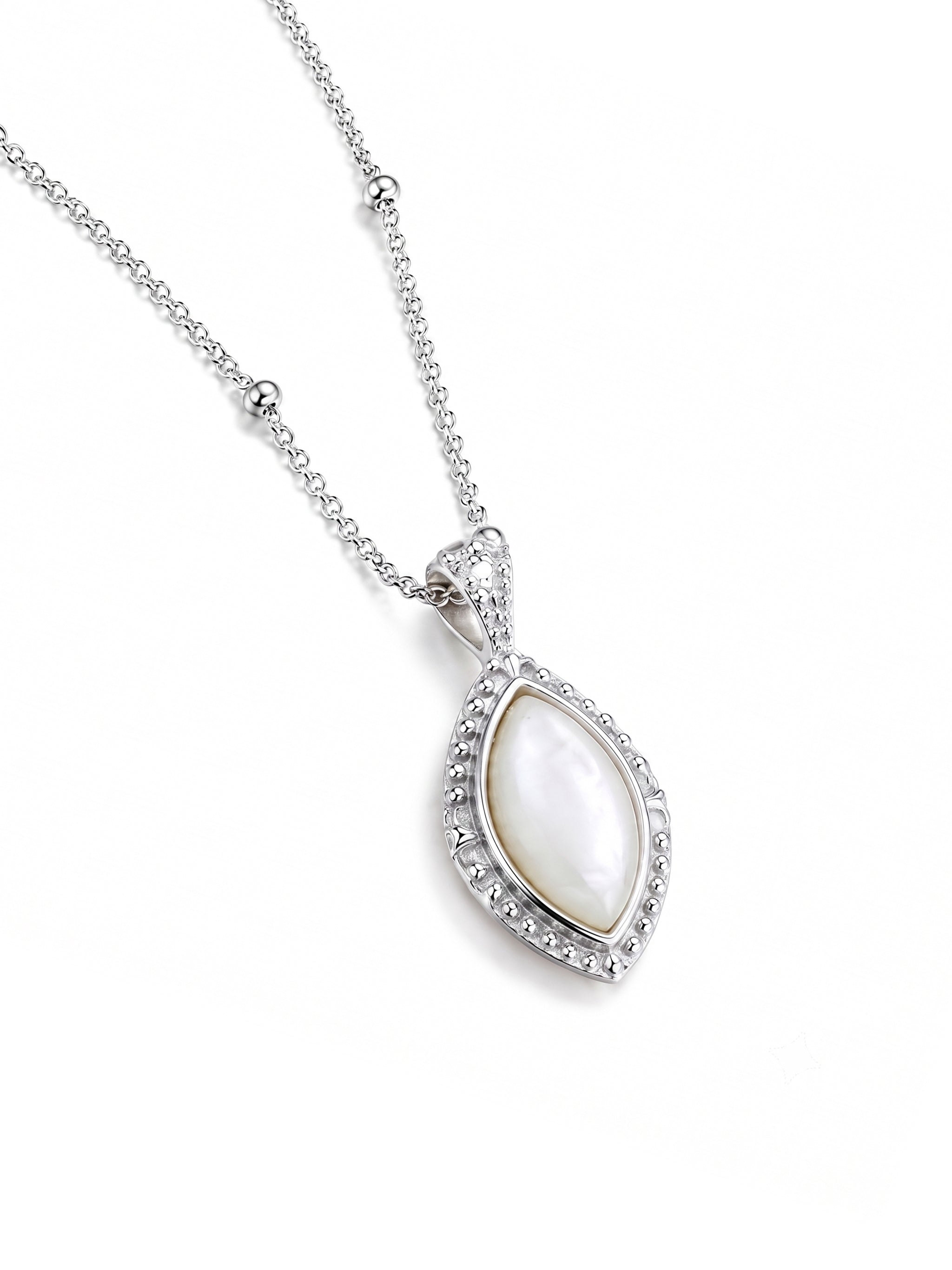 Marquise Mother of Pearl Silver Necklace-1