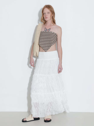 White Wavy Draped Midi Skirt