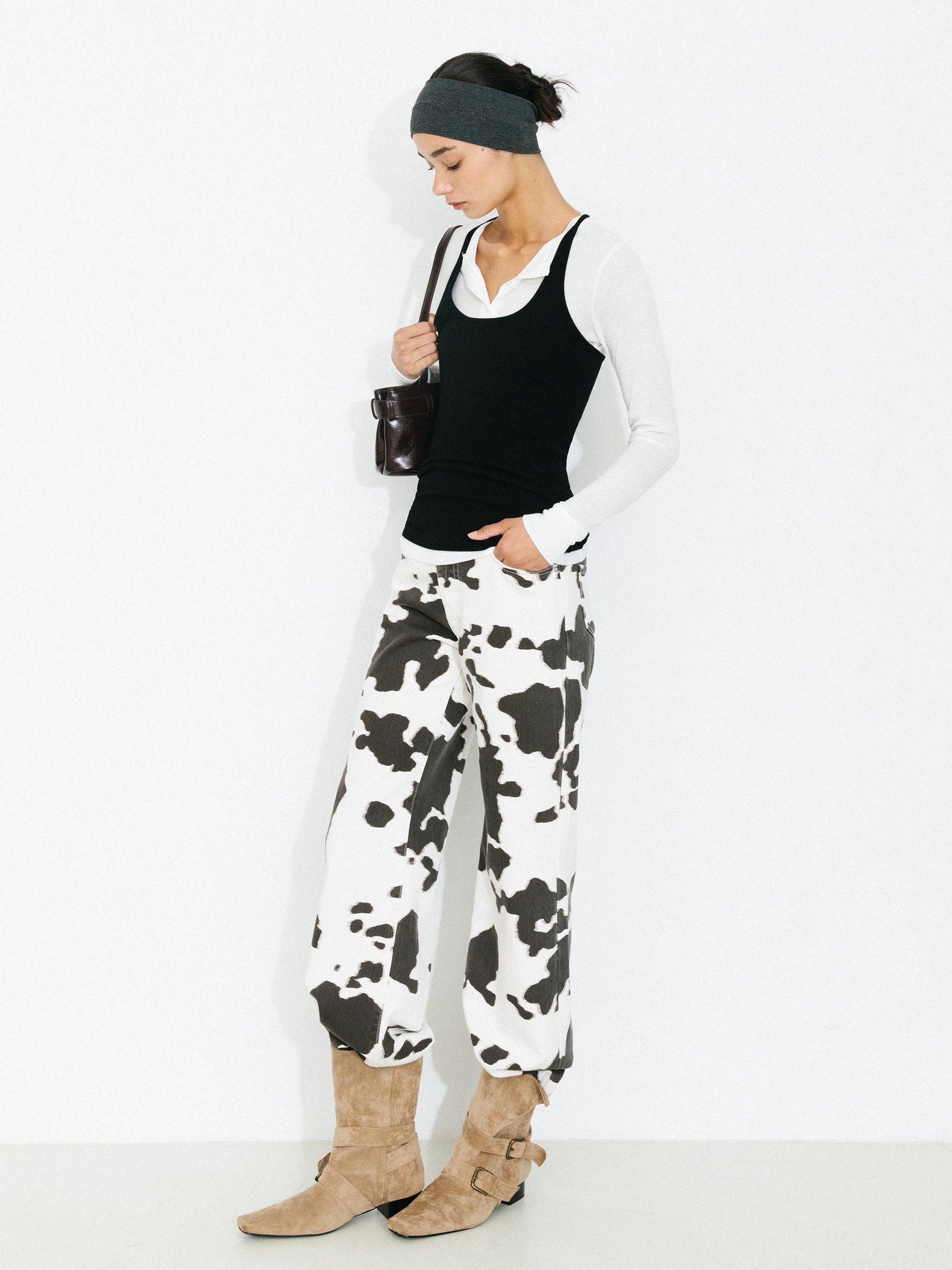 Cow Print Wide-Leg Trousers-1