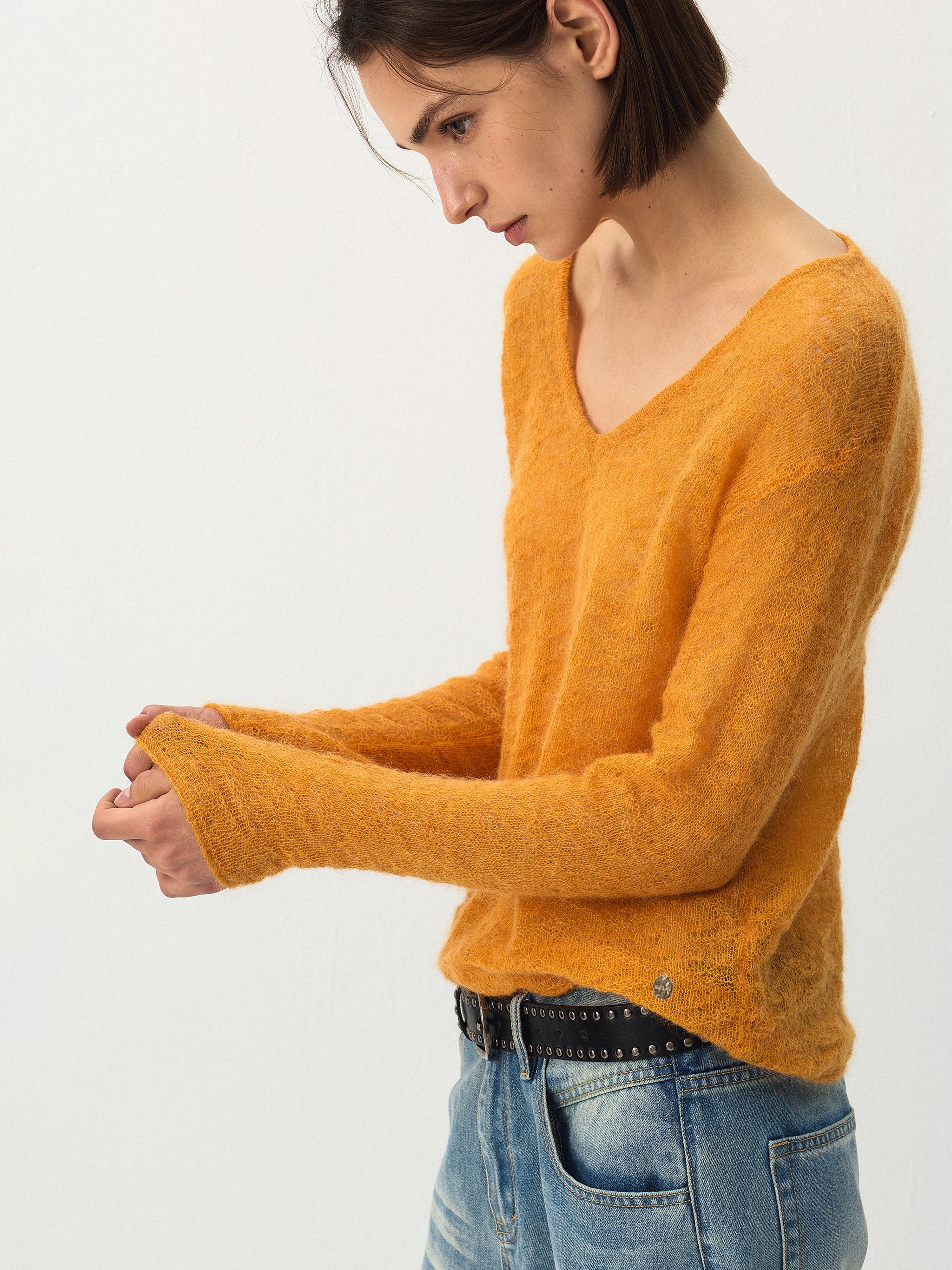 CUBIC Mohair Wool V-Neck Knit Top