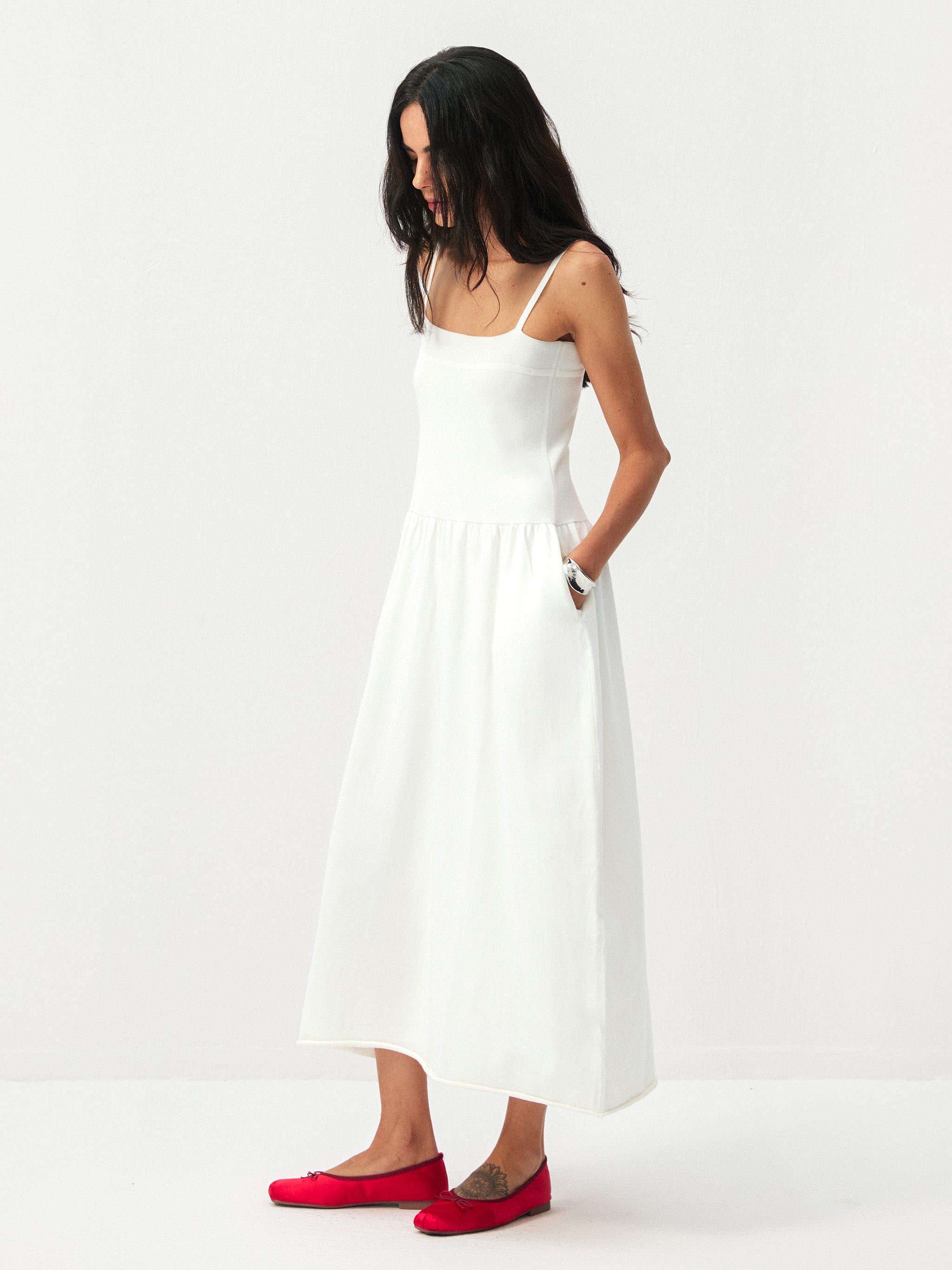 CUBIC Lyocell-Wool Blend Drop-Waist Midi Dress
