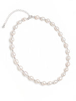 Baroque Pearl Silver Bead Station Necklace