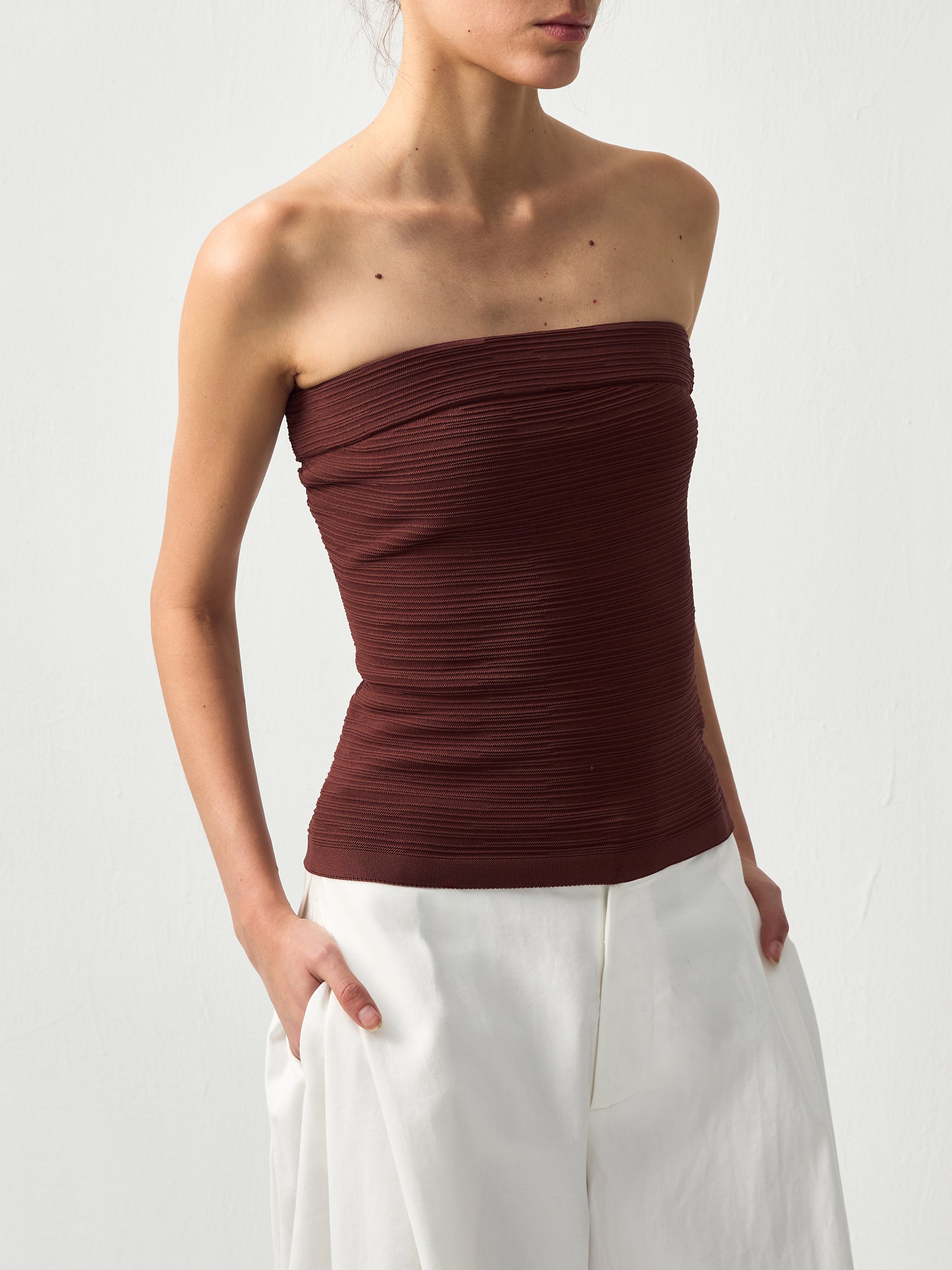 Sculpted Textured Fitted Knit Top