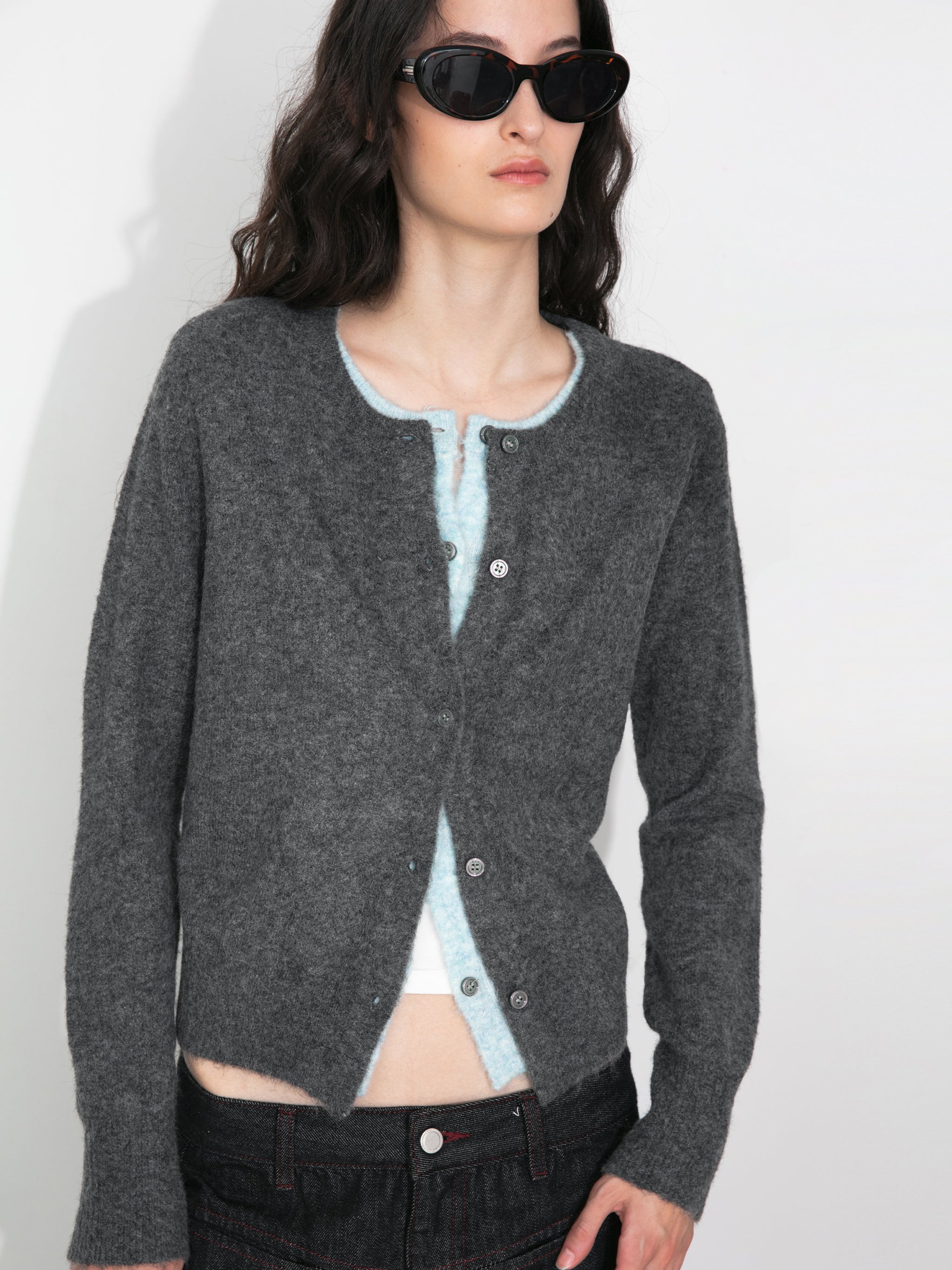 Crewneck Knit Button-Up Cardigan