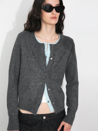 Crewneck Knit Button-Up Cardigan