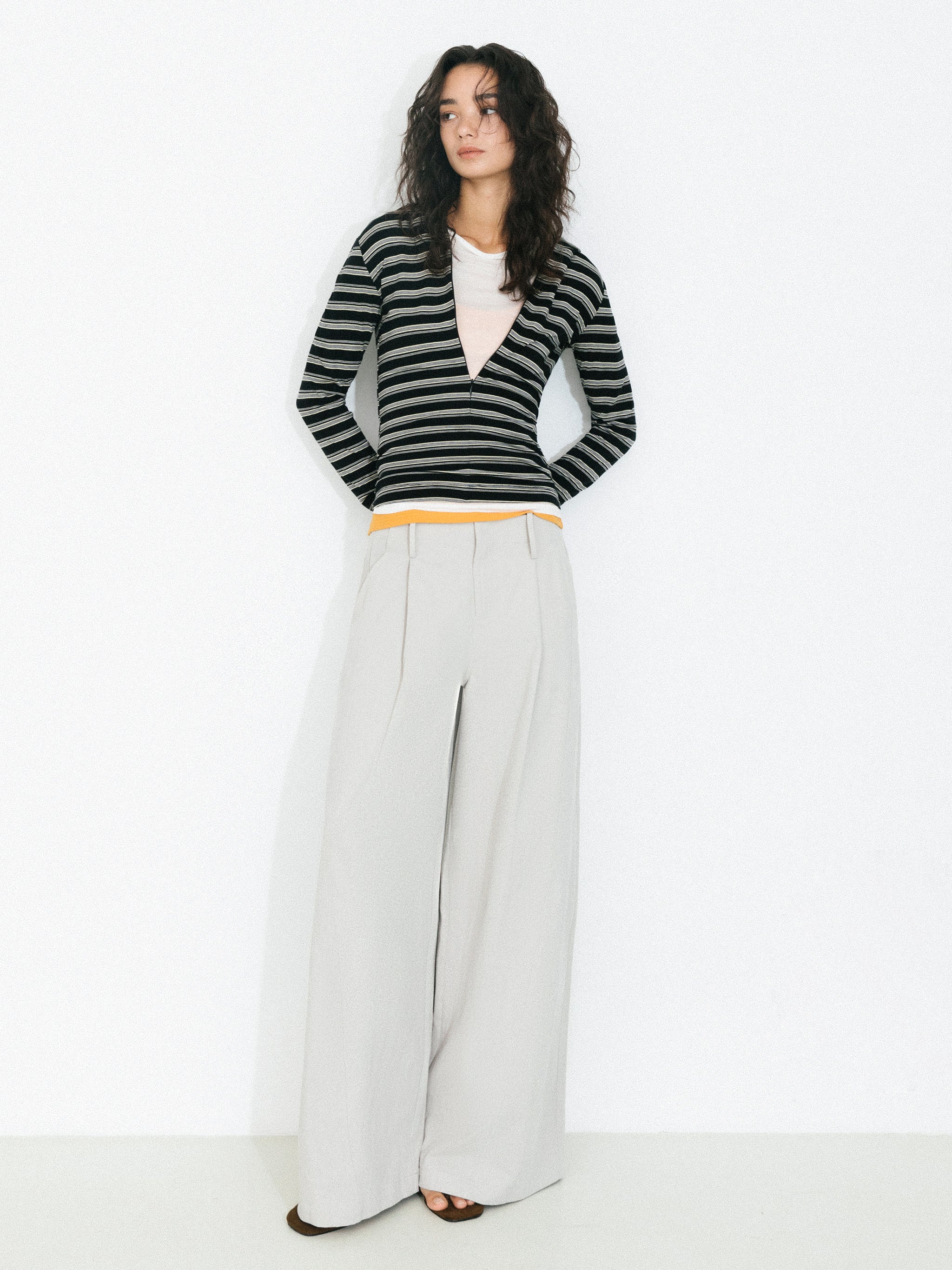 100% Cotton High-Waisted Wide-Leg Casual Trousers-6