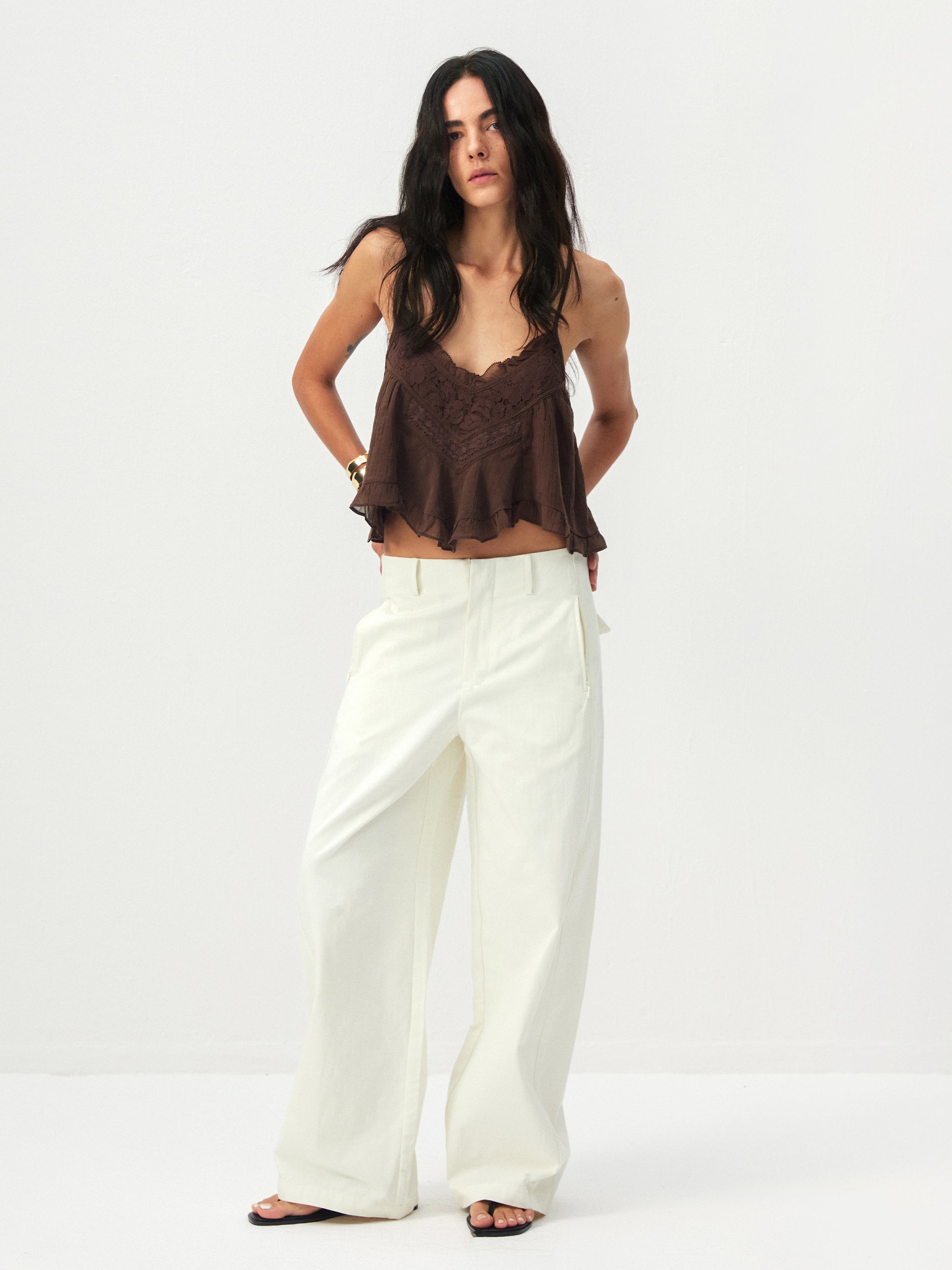CUBIC 100%Cotton Casual Wide-Leg Trousers