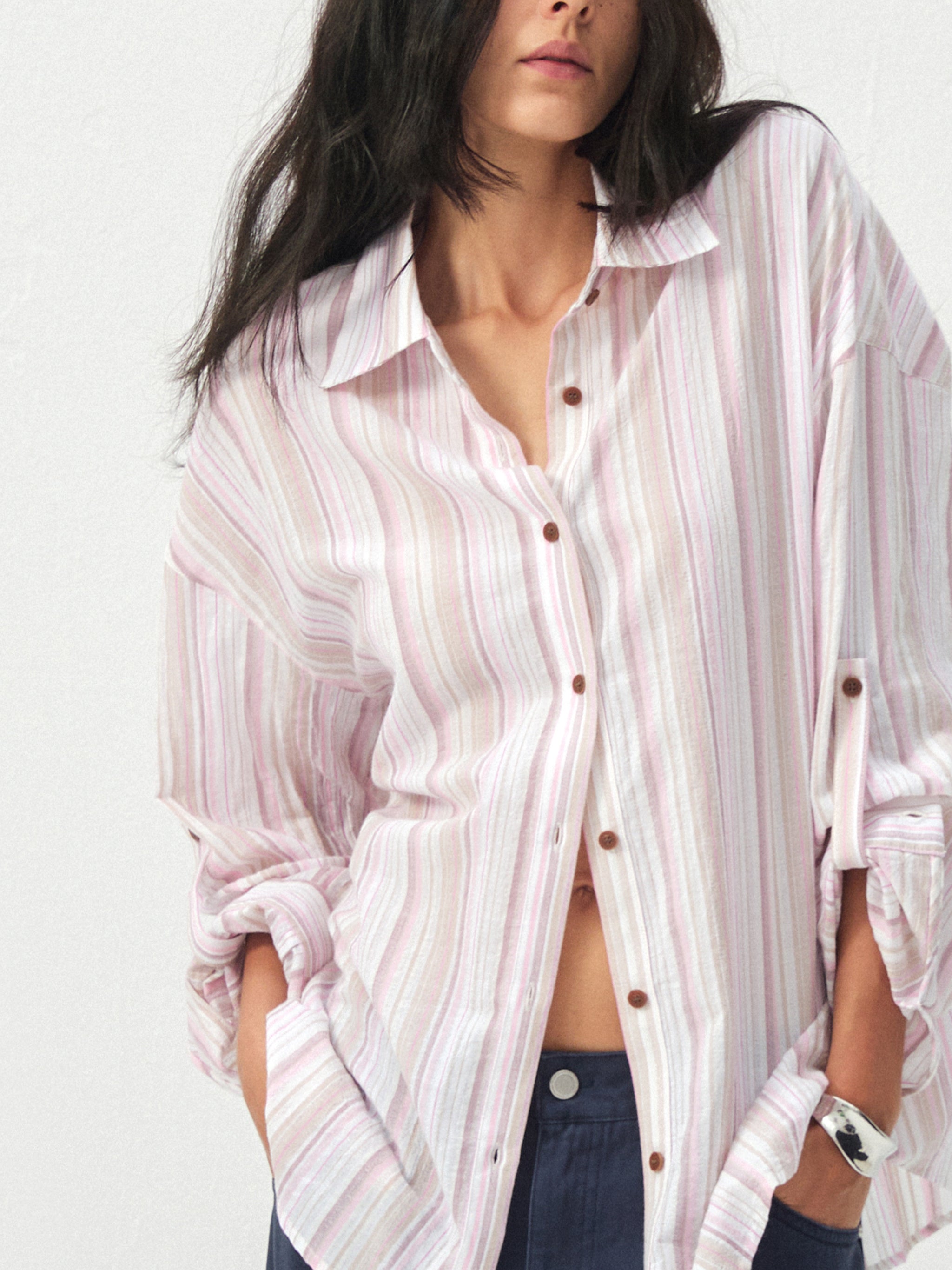CUBIC Cotton-Blend Striped Oversized Shirt