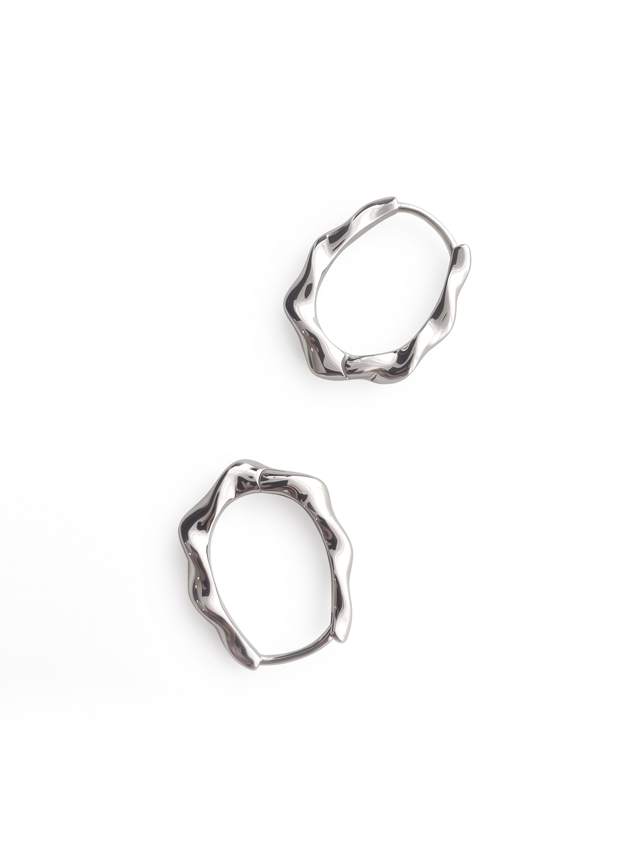 Wavy Textured Oval Silver Hoop Earrings-1
