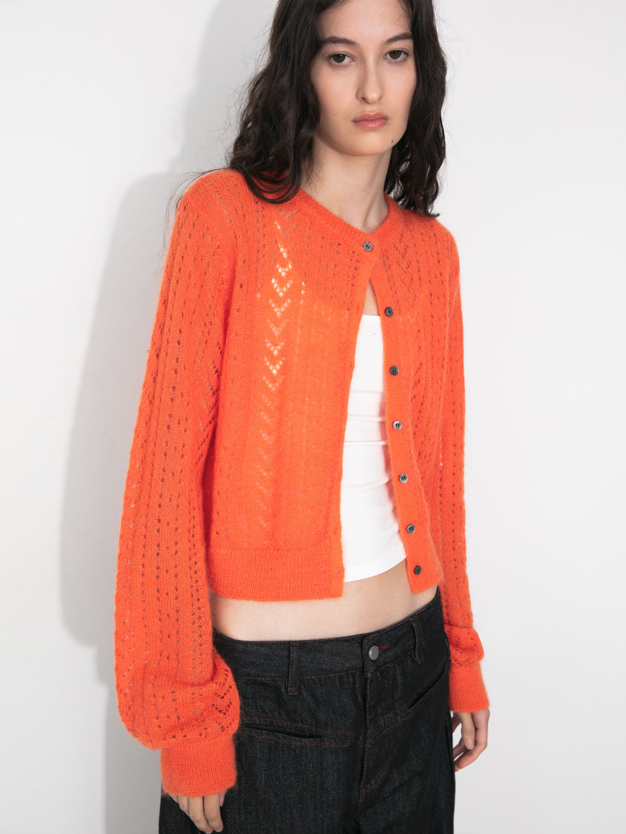 Cropped Open-Knit Cardigan