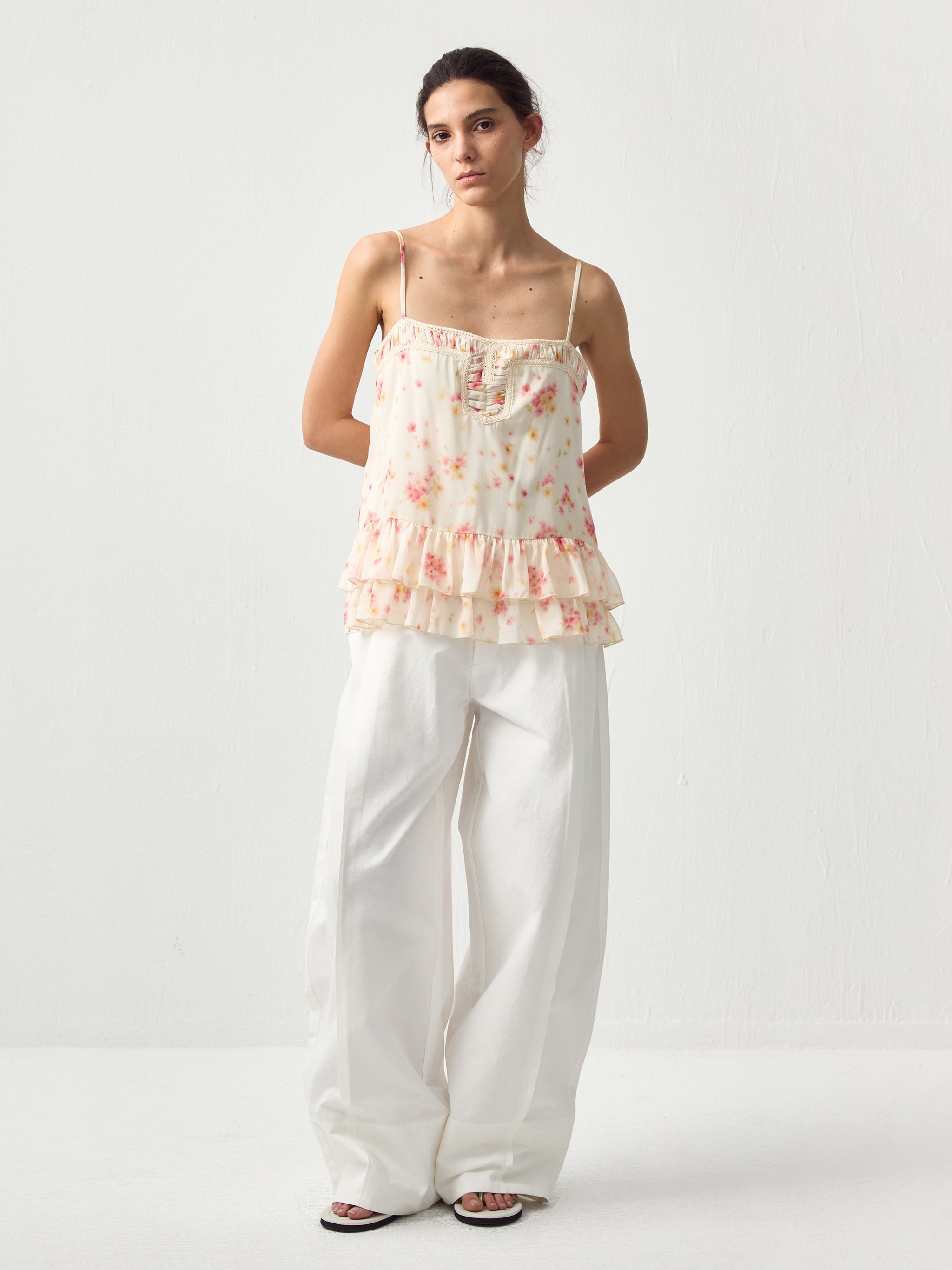 CUBIC Lace V-Neck Ruffle Floral Camisole