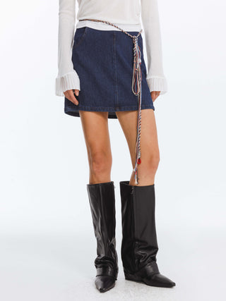 Retro A-line Denim Skirt without Waistband