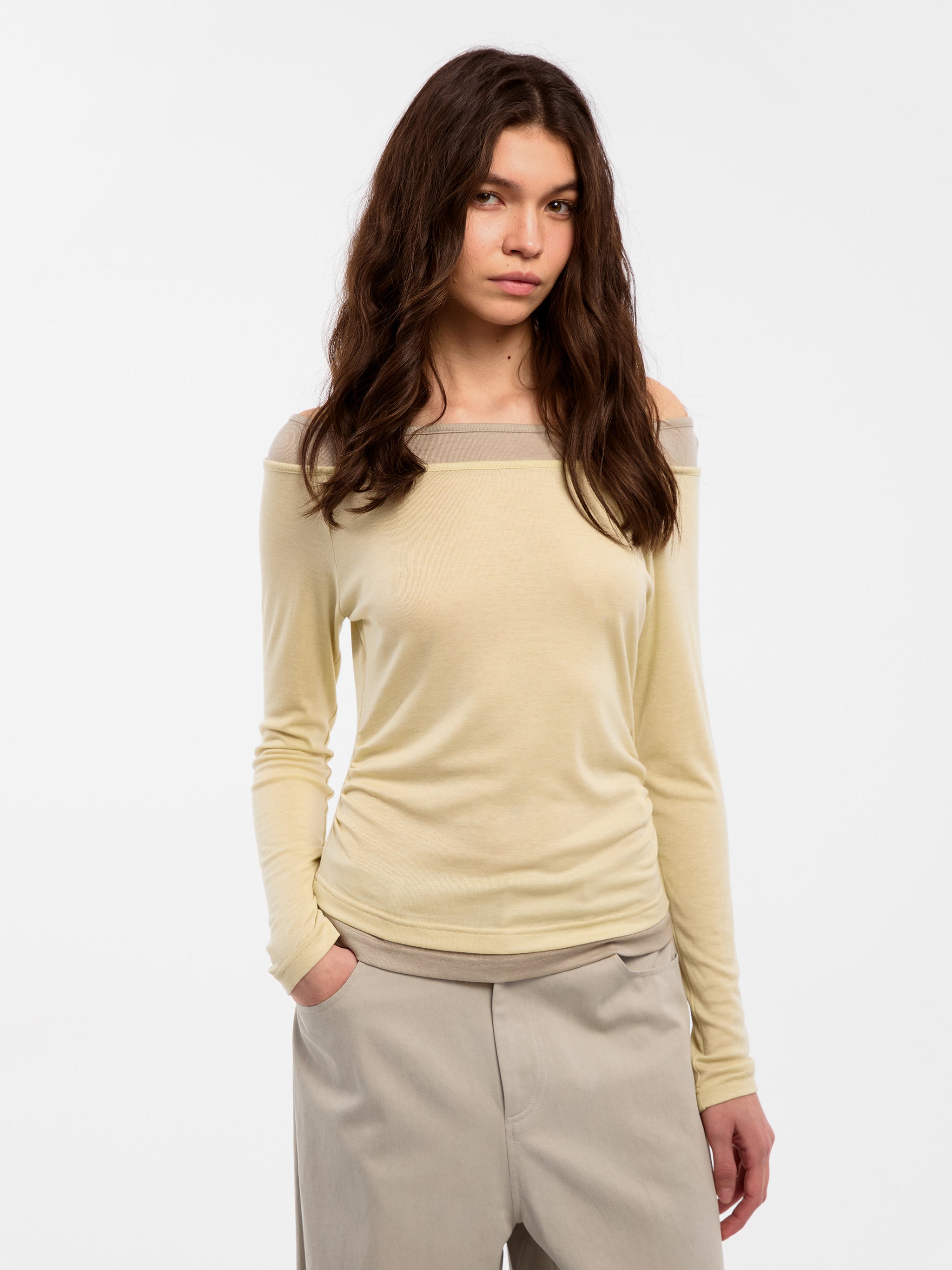 CUBIC Tencel Wool Blend Off-Shoulder T-Shirt-2