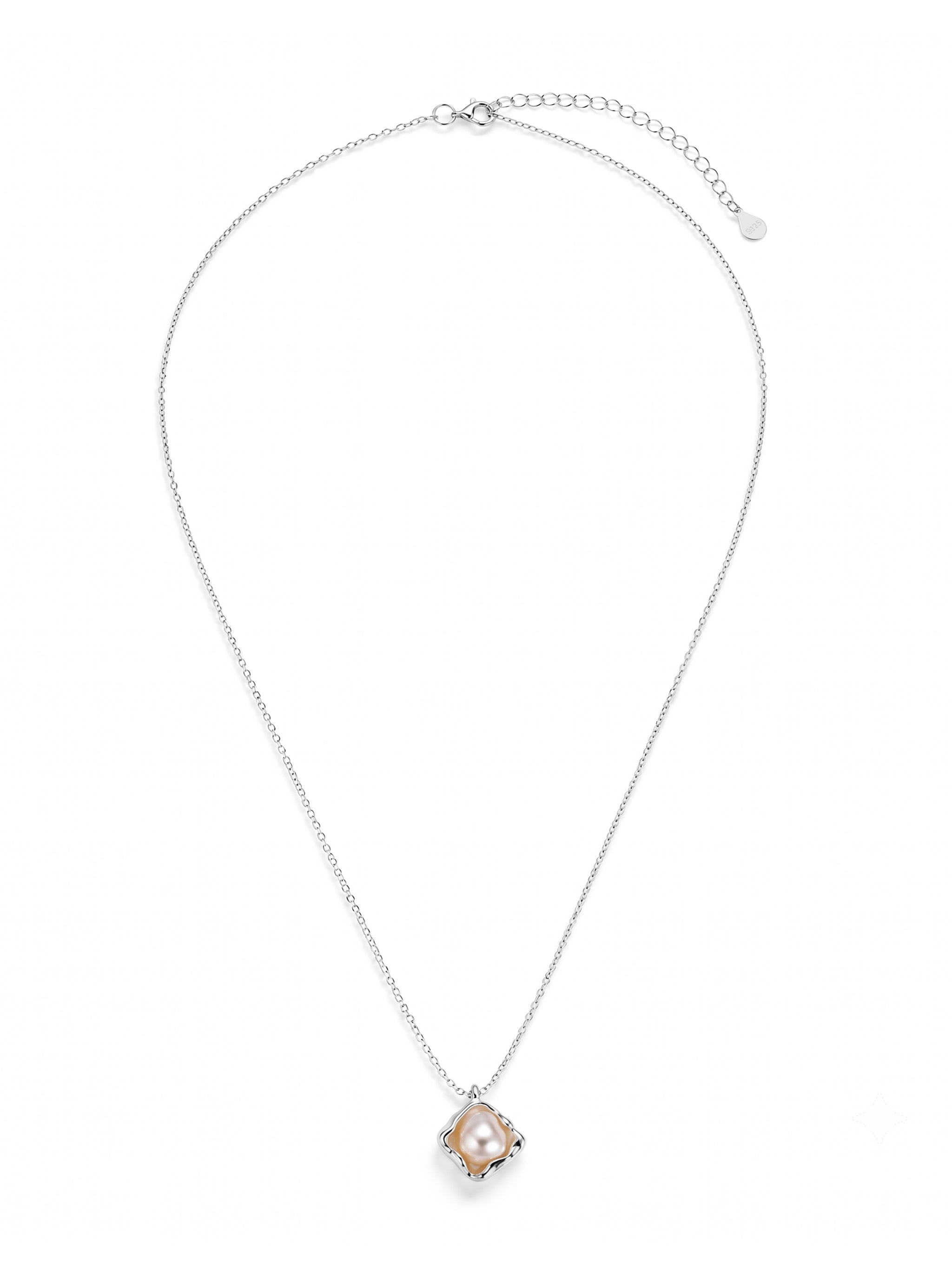 Square Pearl Silver Necklace-3