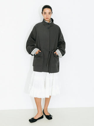 100% Cotton Stand Collar Mid-Length Tie-Waist Trench Coat