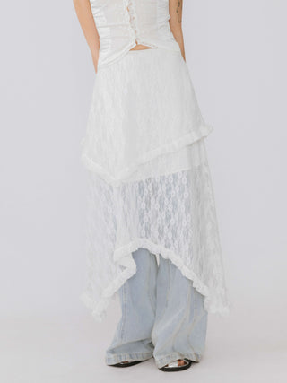 Lace Asymmetrical Layered Maxi Skirt