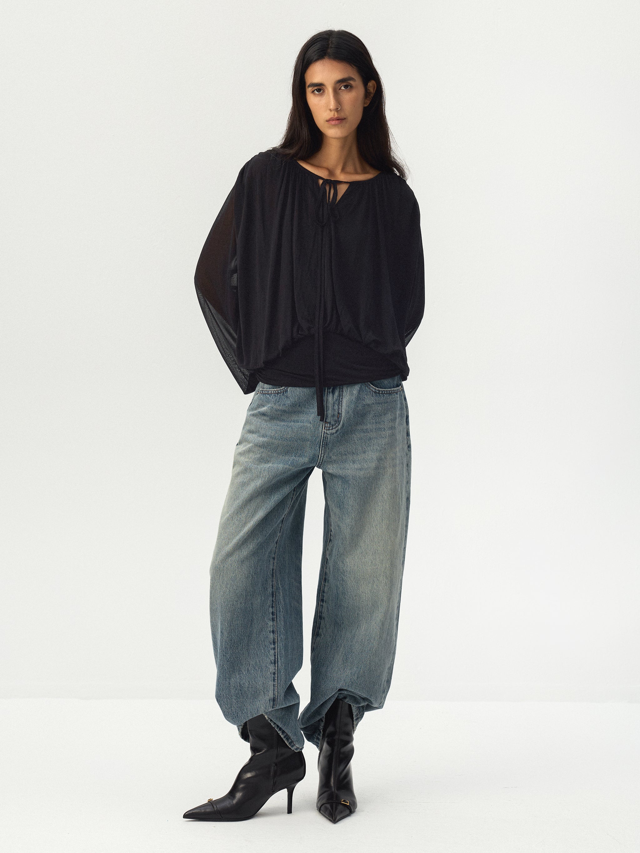 CUBIC Textured Wide Leg Jeans