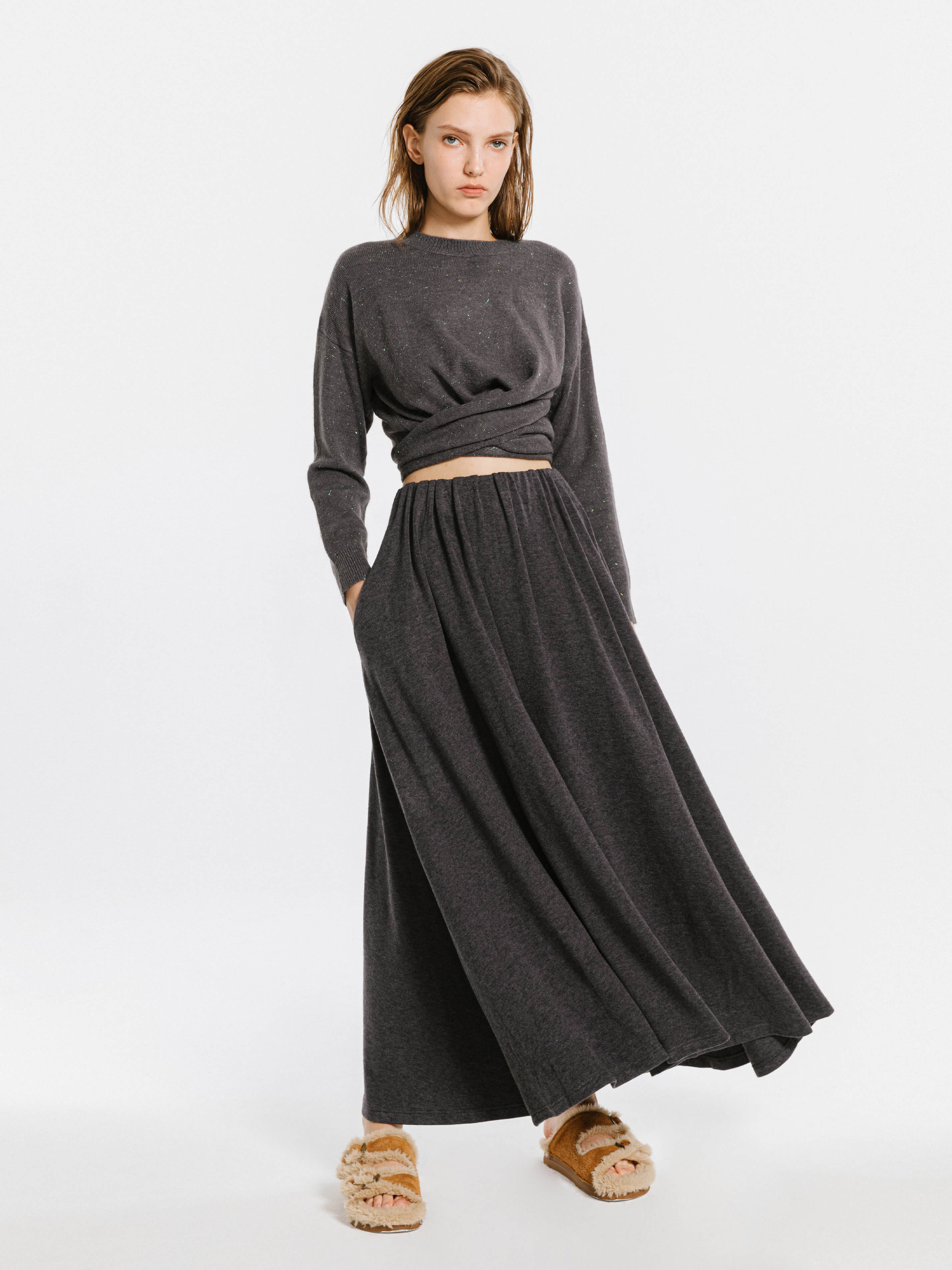 Crew Neck Front Tie Knit Sweater-3