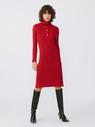 Large Lapel Red Knit Dress