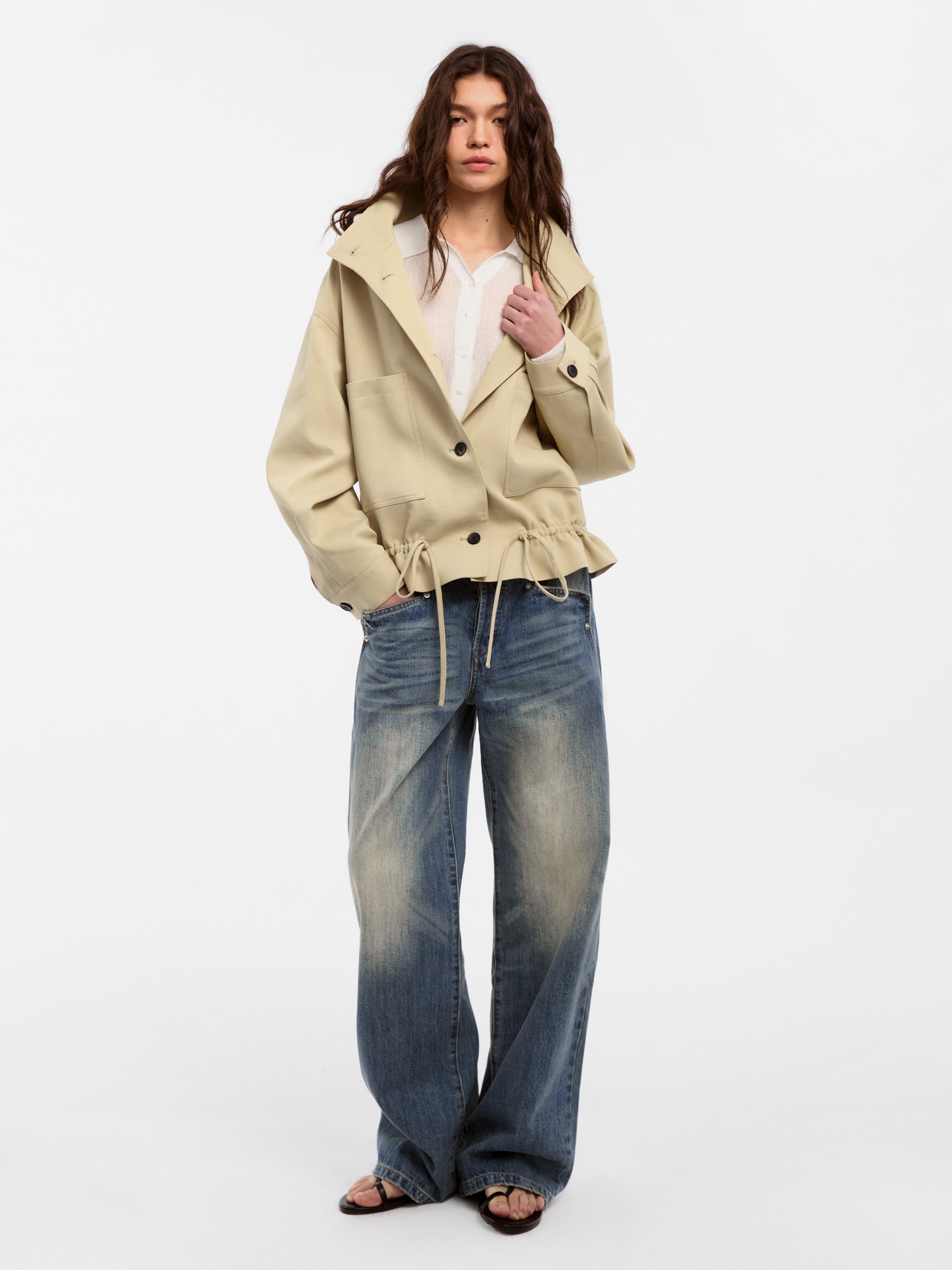 CUBIC Lyocell Drawstring Short Trench Coat