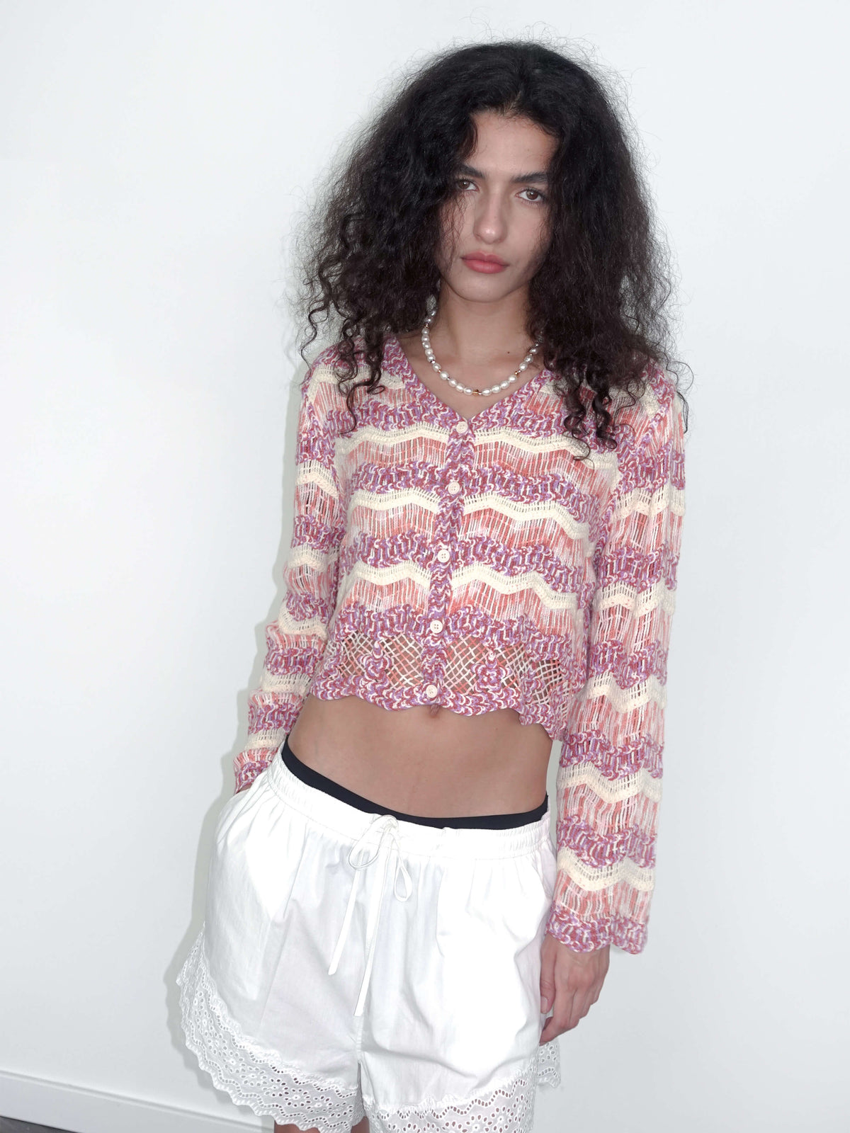 Hollow Jacquard Knitted Cardigan-3
