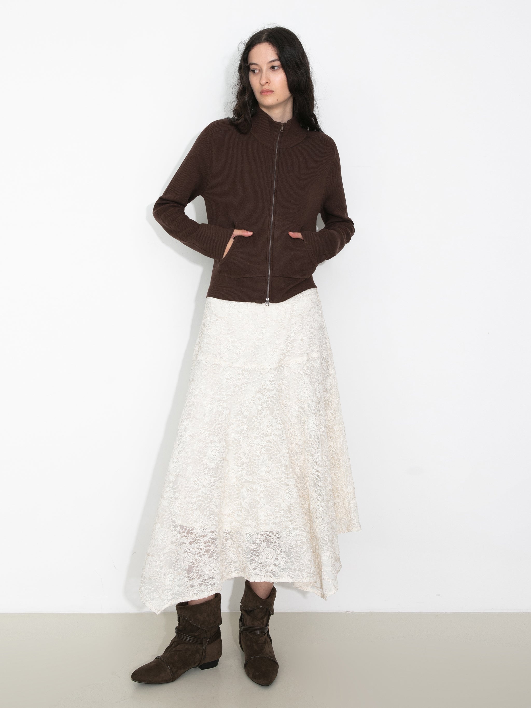 Asymmetrical Lace-Embroidered Skirt