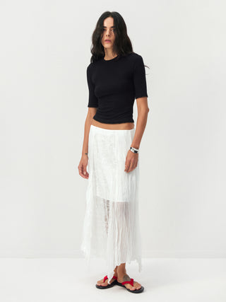 CUBIC Lace-Overlay Asymmetrical Sheer Midi Skirt