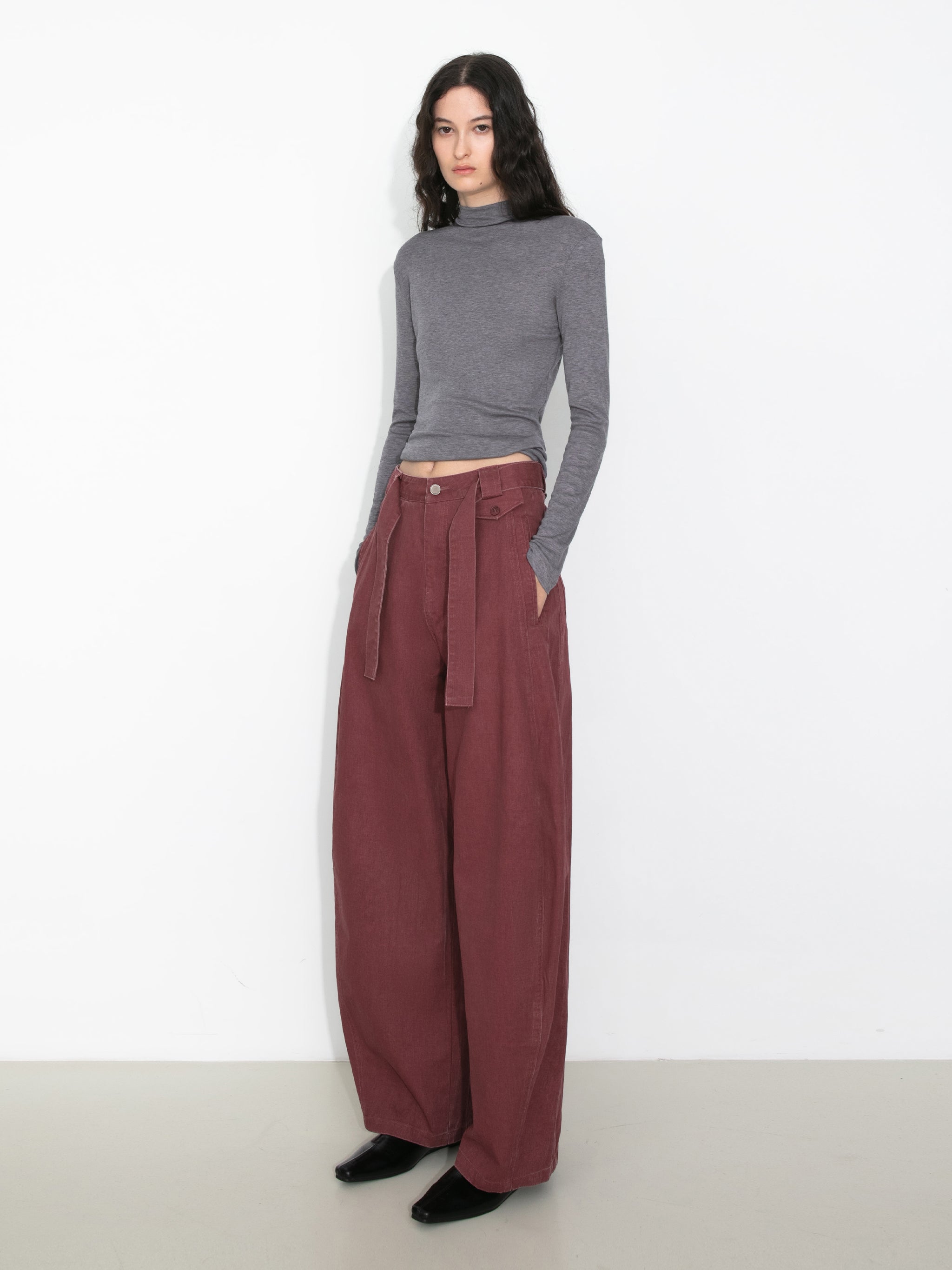 Wide Belted Tapered-Leg Denim Trousers