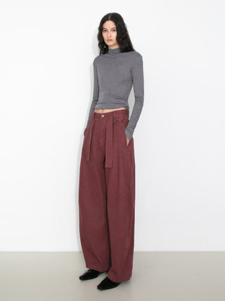 Wide Belted Tapered-Leg Denim Trousers